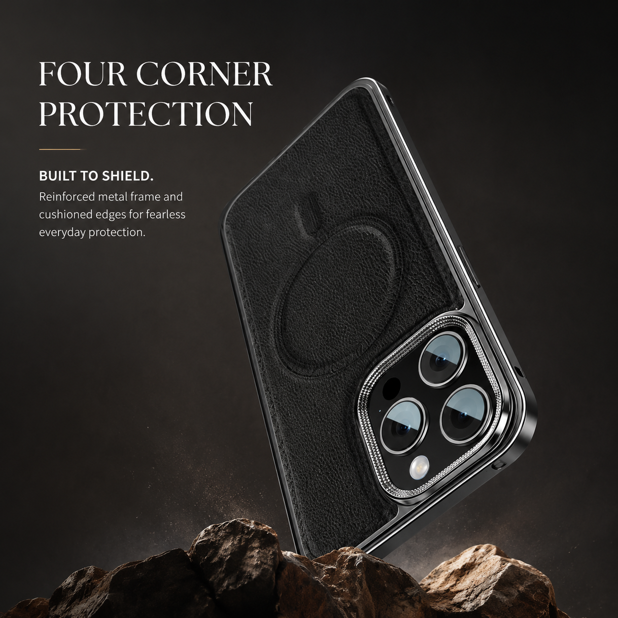 Premium iPhone Case MagSafe Compatible Leather Backplate Aluminum Alloy Frame Shockproof Protective Cover Wireless Charging Slim Luxury Design