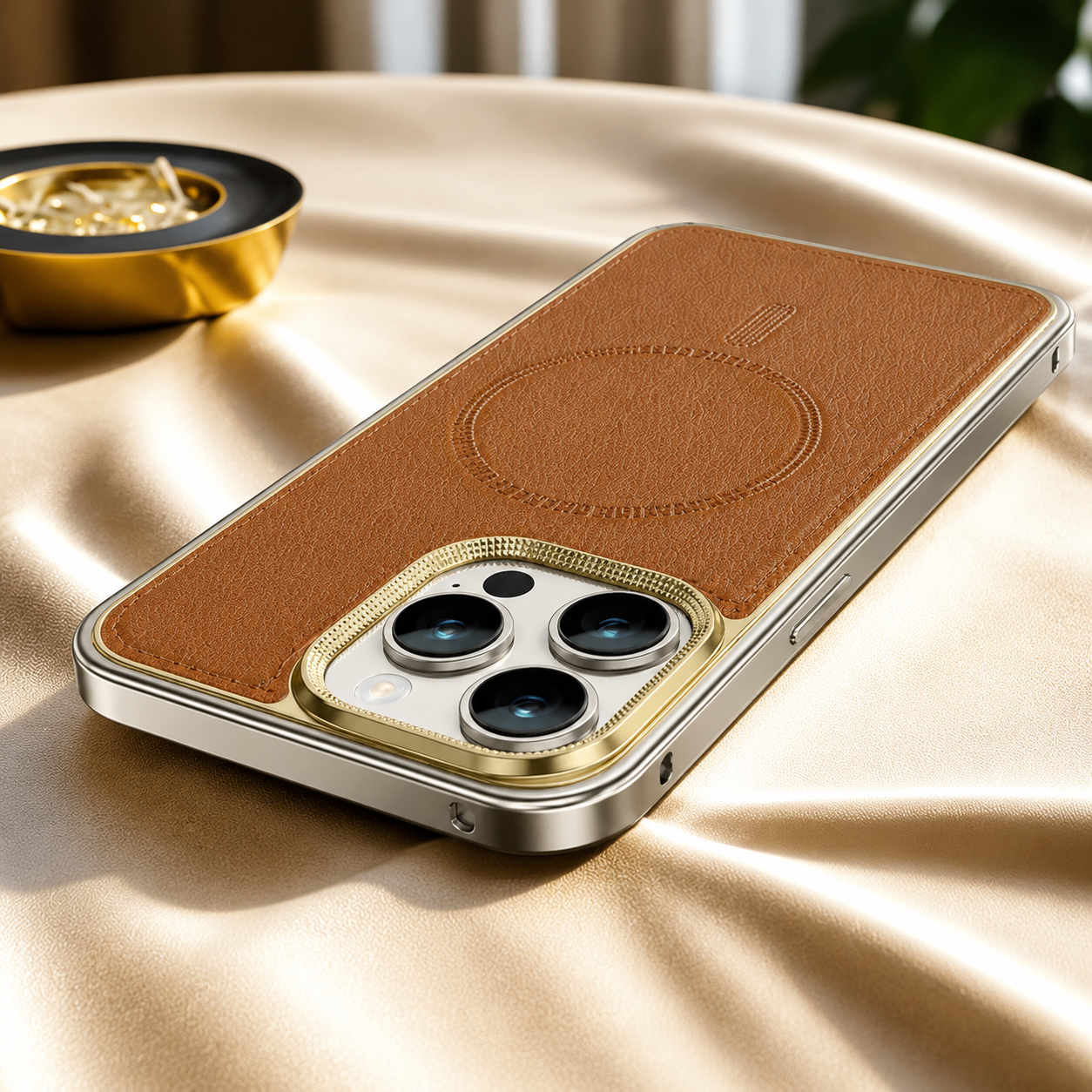 Premium iPhone Case MagSafe Compatible Leather Backplate Aluminum Alloy Frame Shockproof Protective Cover Wireless Charging Slim Luxury Design