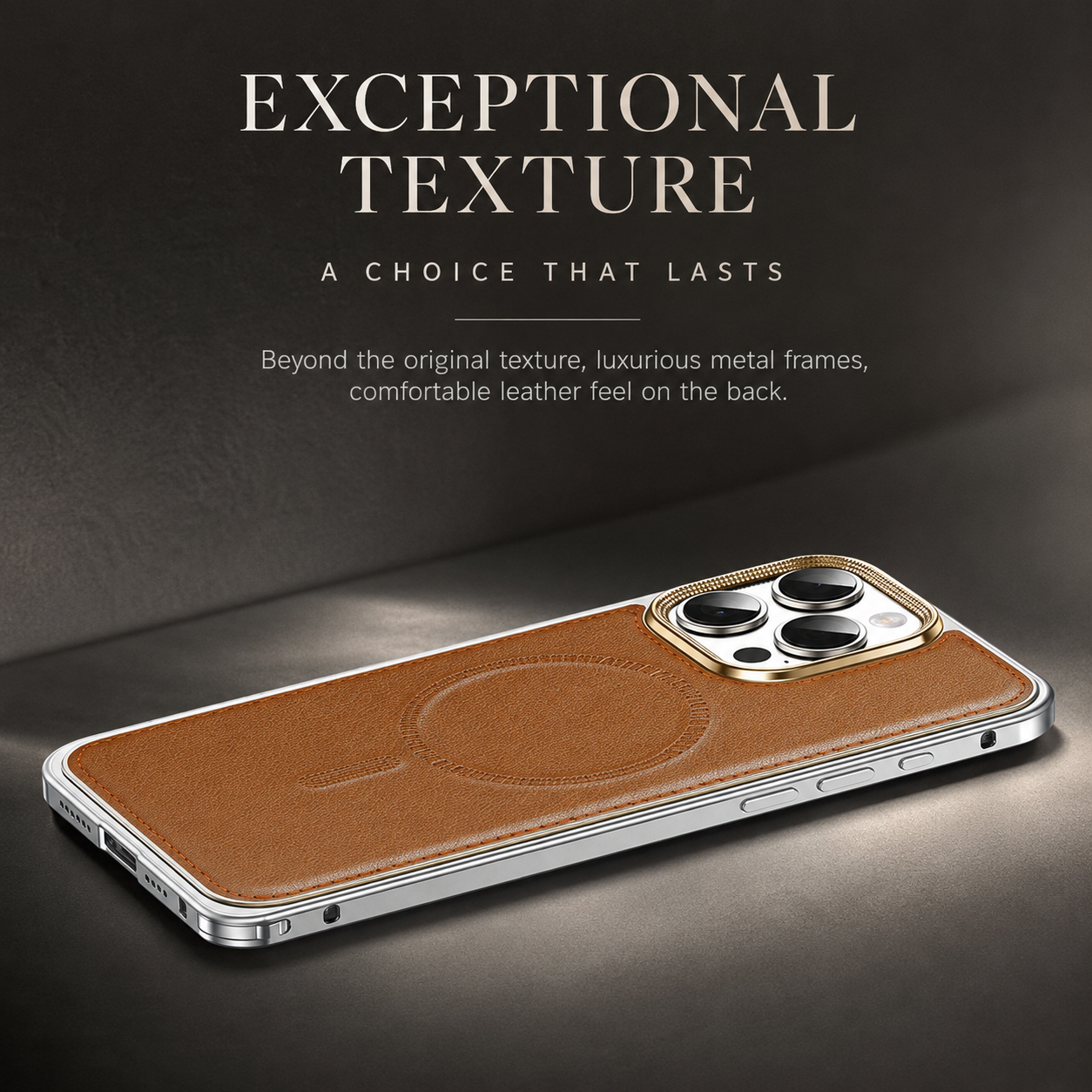 Premium iPhone Case MagSafe Compatible Leather Backplate Aluminum Alloy Frame Shockproof Protective Cover Wireless Charging Slim Luxury Design