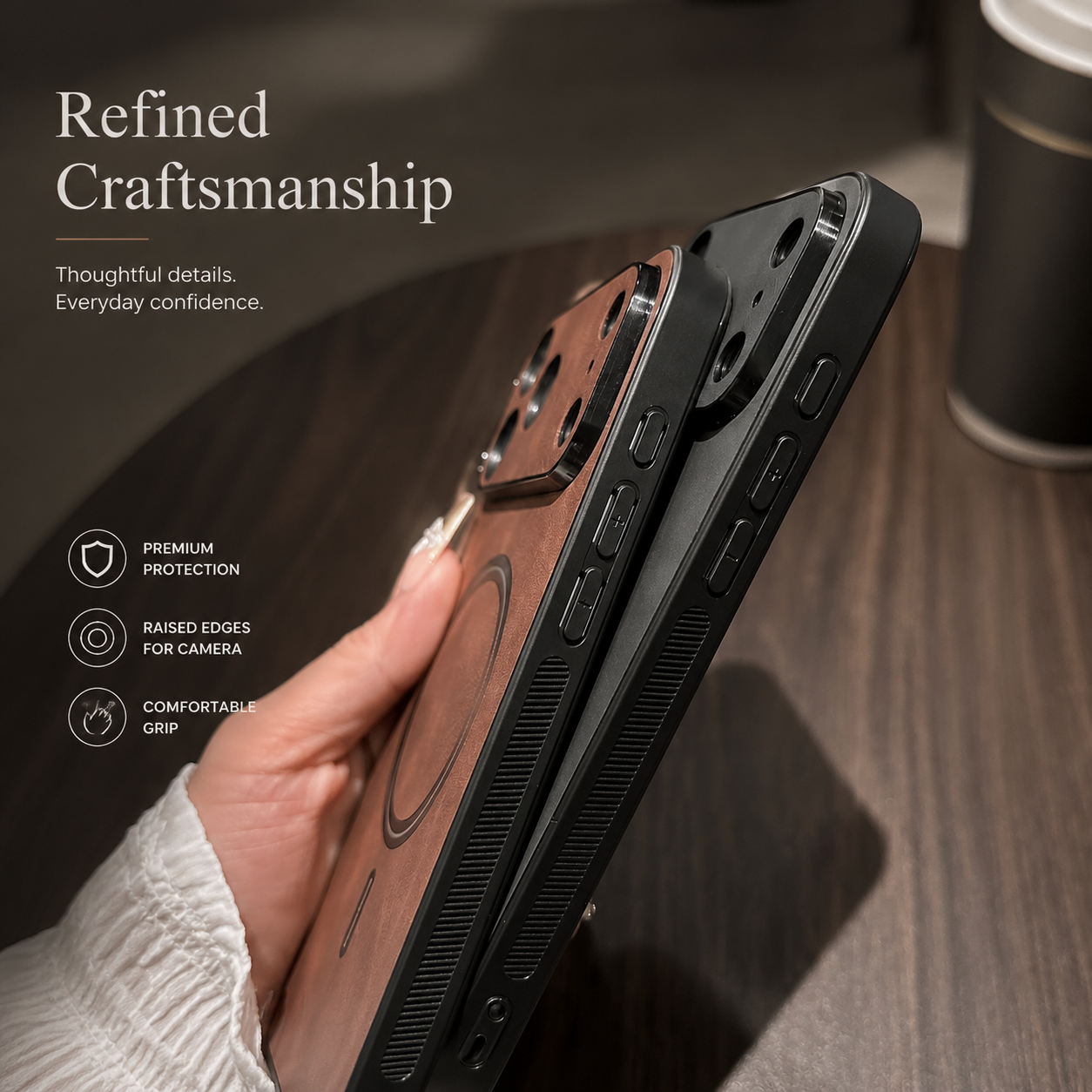 Premium iPhone Case MagSafe Compatible Leather Shockproof Protective Cover Magnetic Wireless Charging Slim Full Coverage Camera Lens Protection Anti Scratch