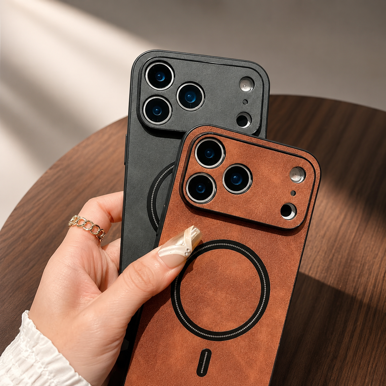 Premium iPhone Case MagSafe Compatible Leather Shockproof Protective Cover Magnetic Wireless Charging Slim Full Coverage Camera Lens Protection Anti Scratch