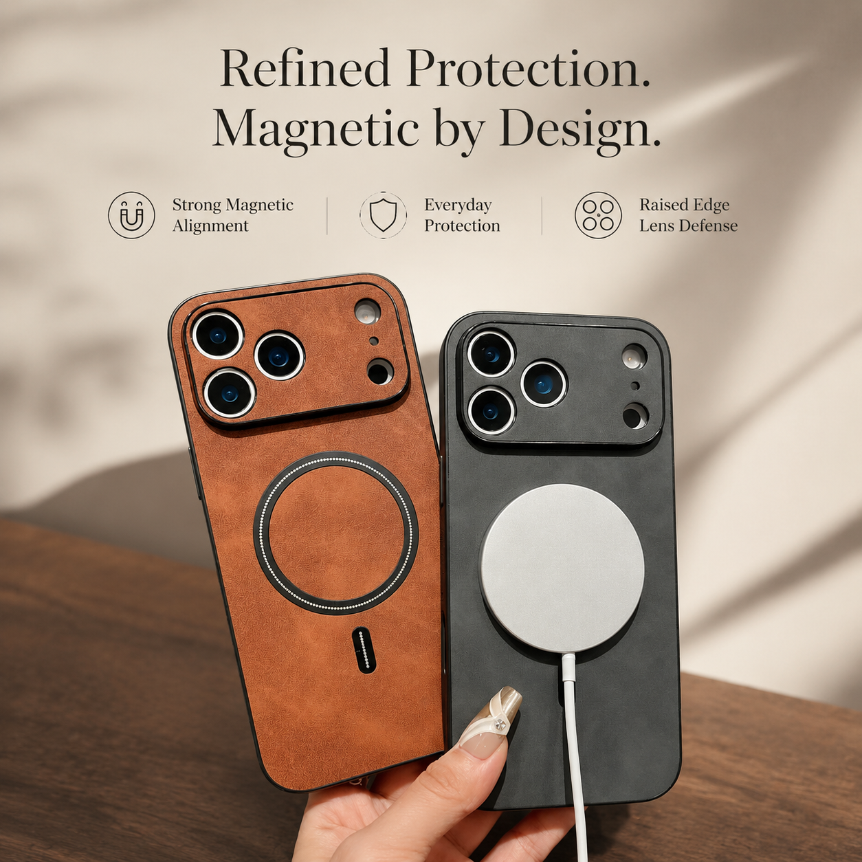Premium iPhone Case MagSafe Compatible Leather Shockproof Protective Cover Magnetic Wireless Charging Slim Full Coverage Camera Lens Protection Anti Scratch