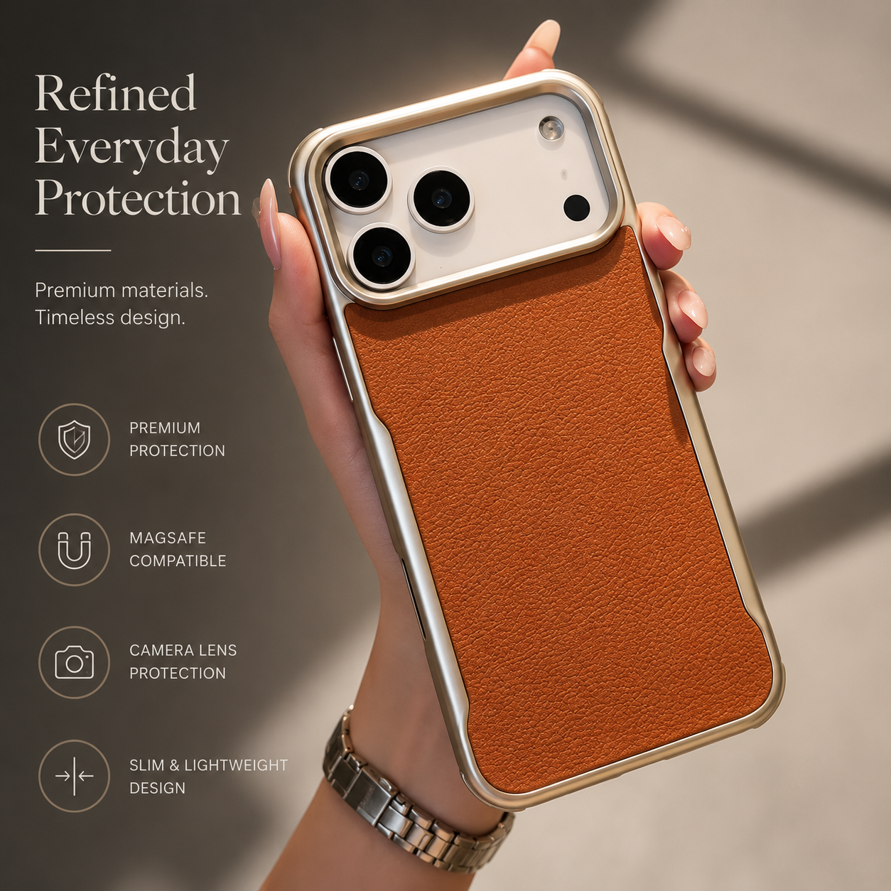 Premium iPhone Case MagSafe Compatible Luxury PU Leather Protective Cover Magnetic PC Frame Shockproof Anti Scratch Full Coverage Slim Design