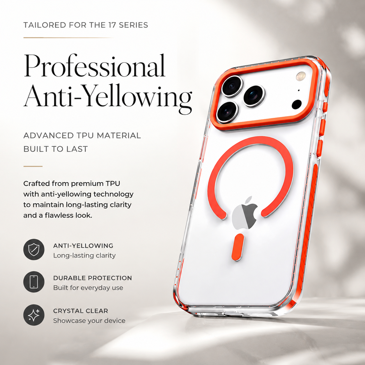 Premium iPhone Case MagSafe Compatible Magnetic Clear Cover PE Striped Border PC Back Camera Lens Protection Slim Full Coverage