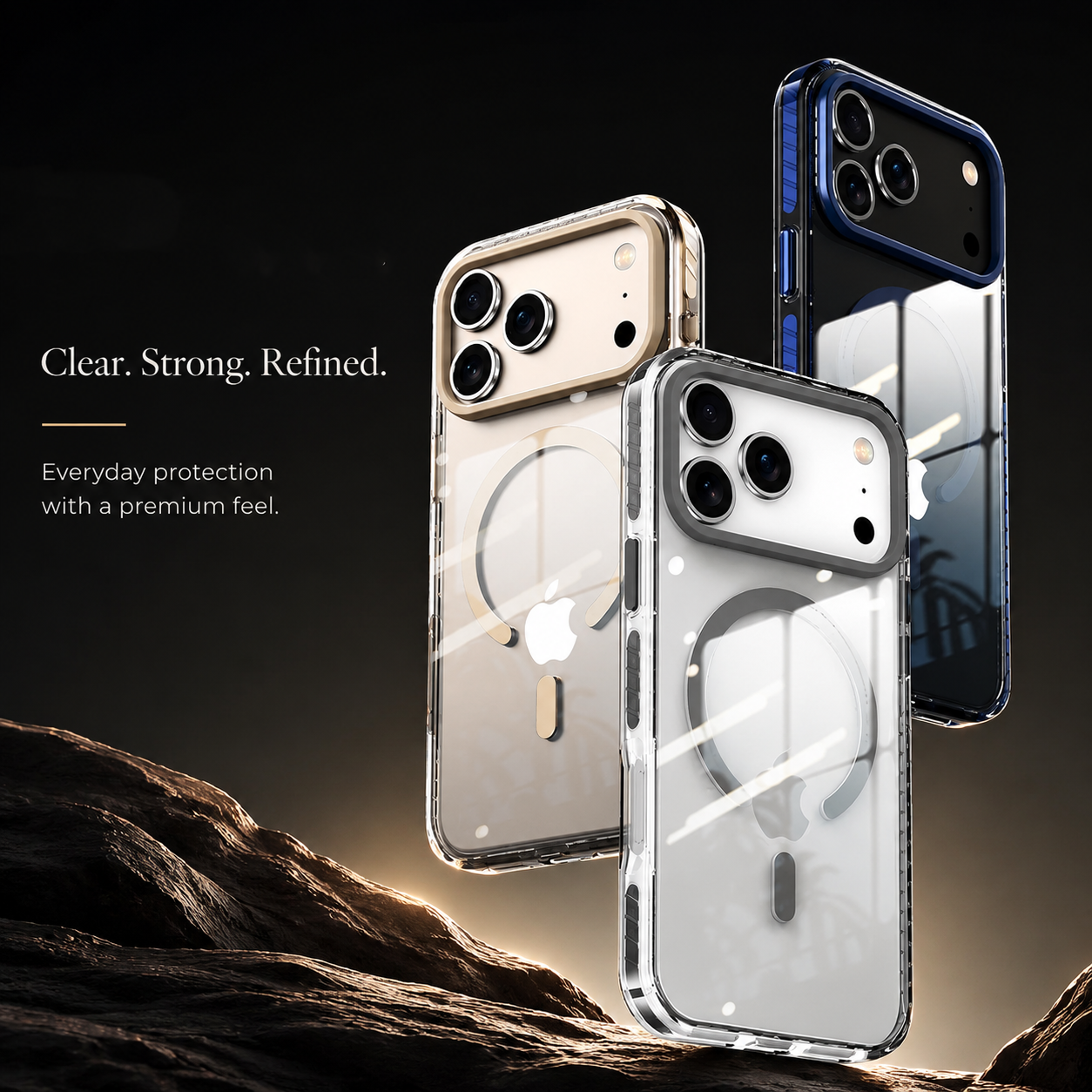 Premium iPhone Case MagSafe Compatible Magnetic Clear Cover PE Striped Border PC Back Camera Lens Protection Slim Full Coverage