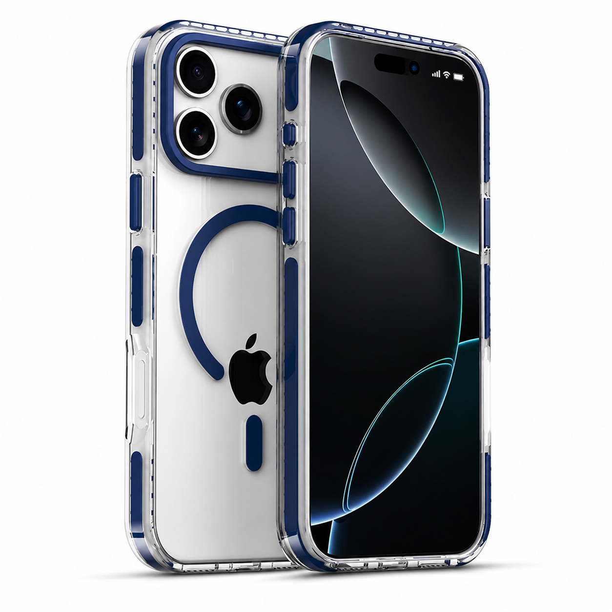 Premium iPhone Case MagSafe Compatible Magnetic Clear Cover PE Striped Border PC Back Camera Lens Protection Slim Full Coverage