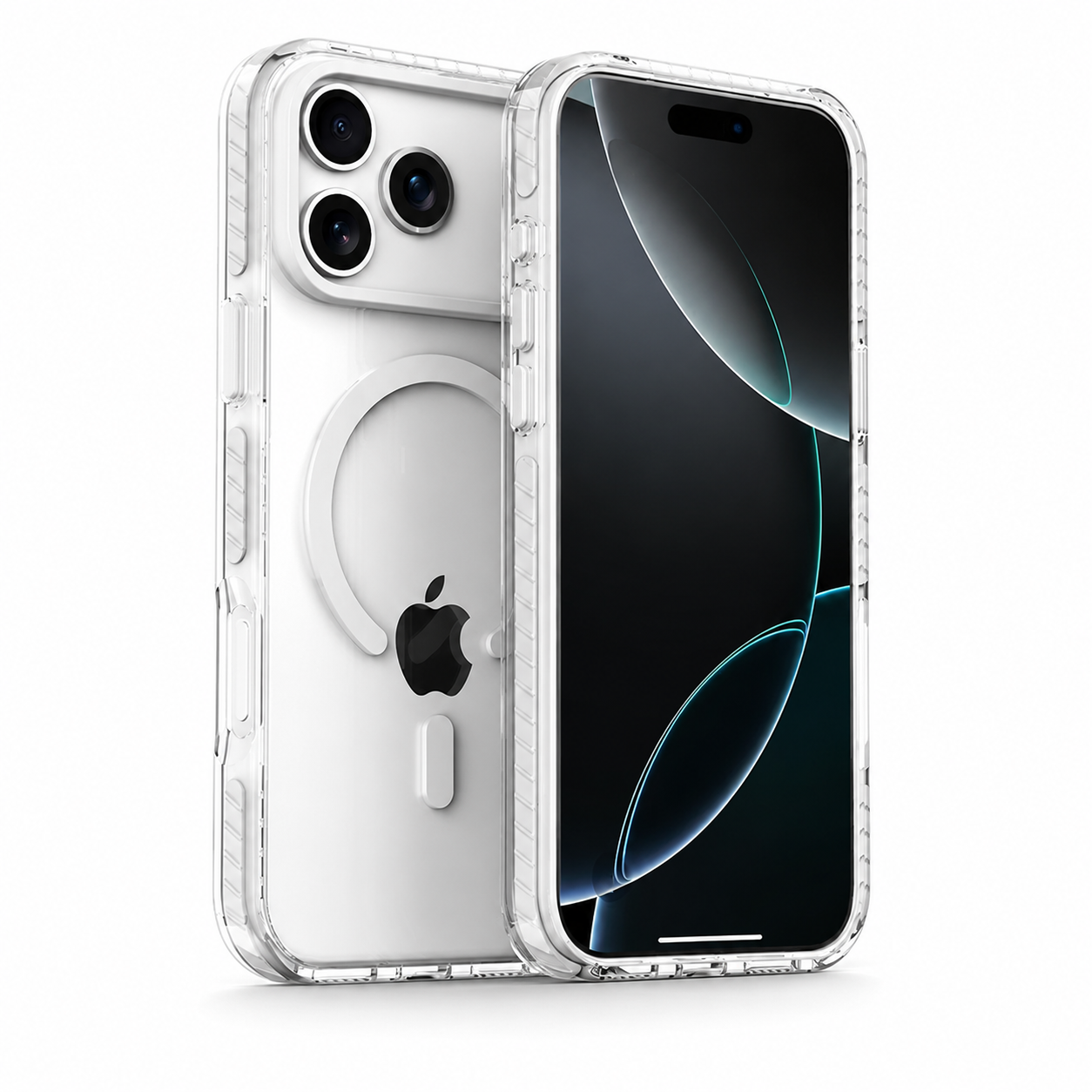 Premium iPhone Case MagSafe Compatible Magnetic Clear Cover PE Striped Border PC Back Camera Lens Protection Slim Full Coverage