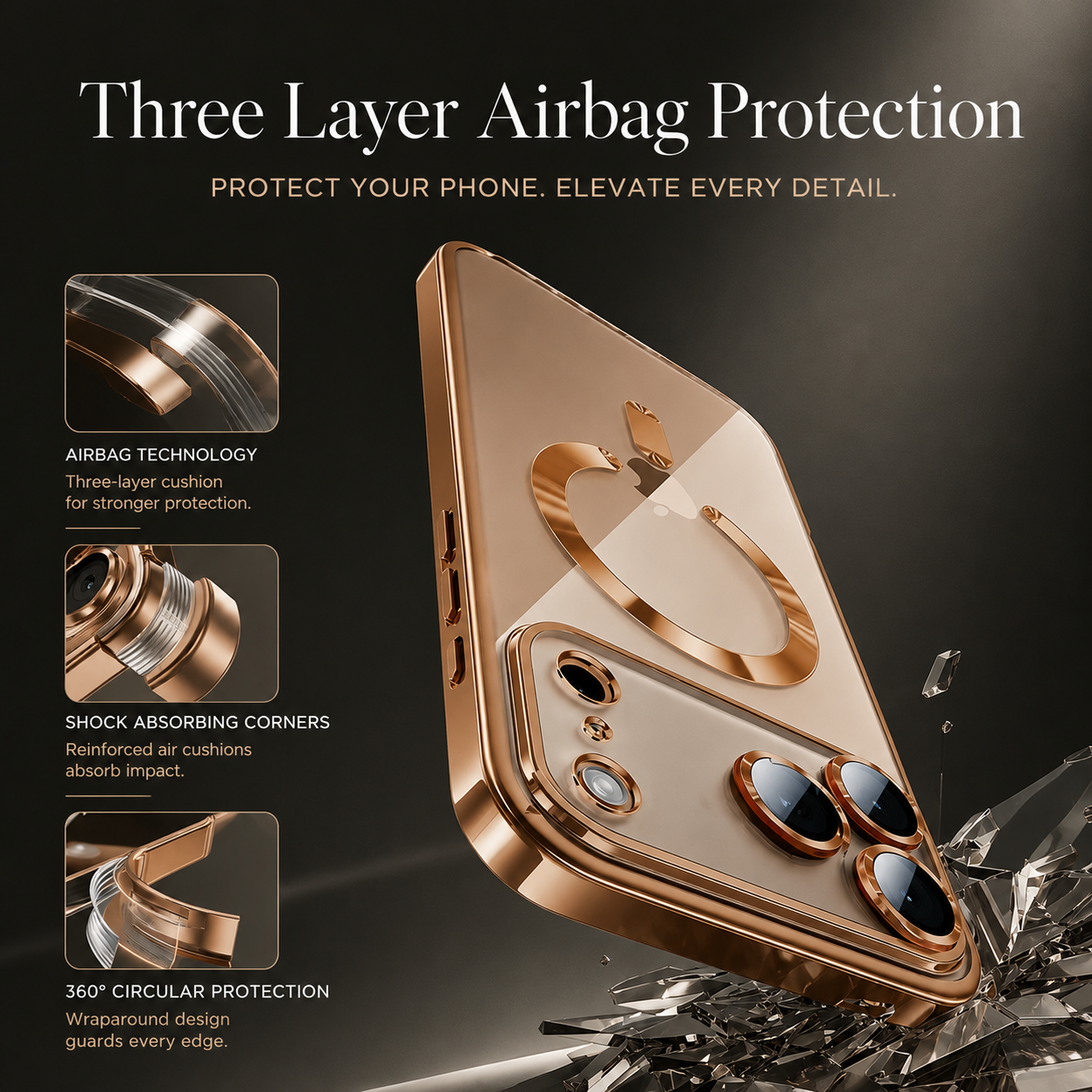 Premium iPhone Case MagSafe Compatible Magnetic Clear Protective Cover Shockproof Soft TPU Camera Lens Protection Slim Plated Full Coverage