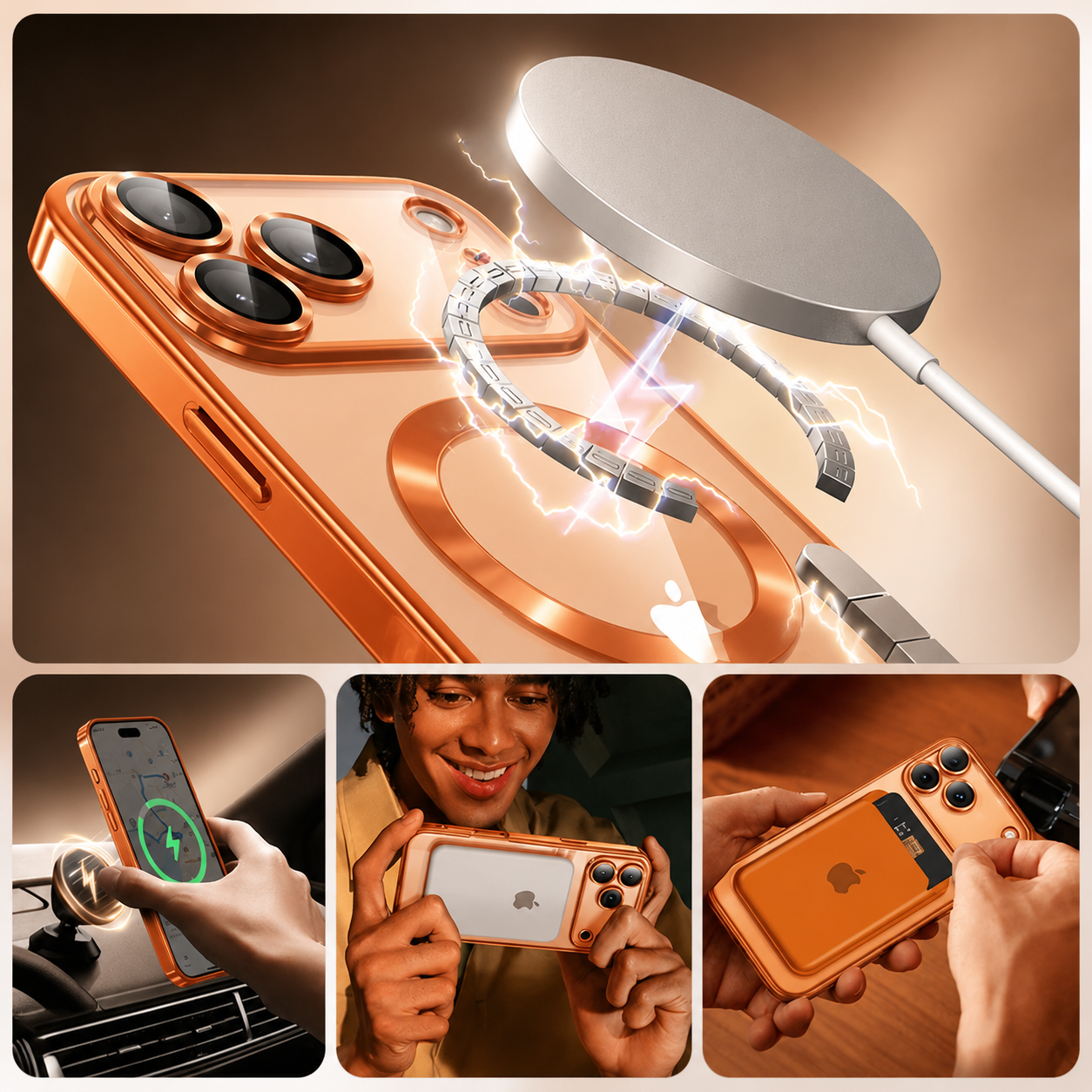 Premium iPhone Case MagSafe Compatible Magnetic Clear Protective Cover Shockproof Soft TPU Camera Lens Protection Slim Plated Full Coverage