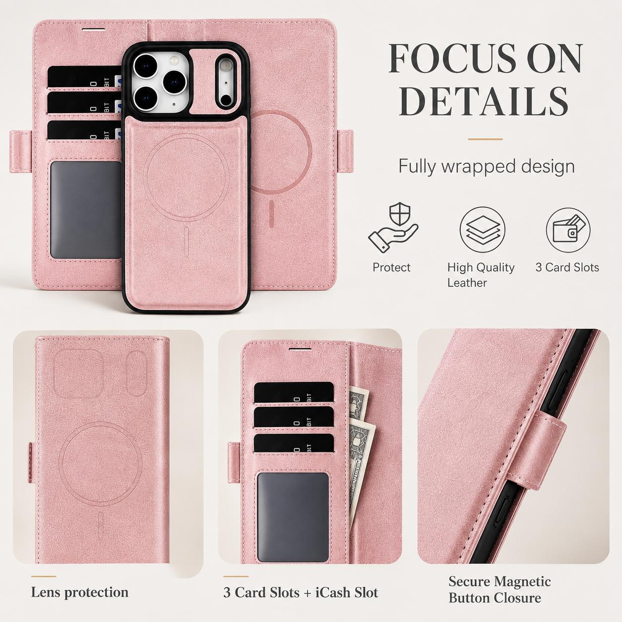 Premium iPhone Case MagSafe Compatible Magnetic Leather Wallet Cover Card Holder Camera Lens Protection Shockproof Matte Anti Scratch Full Coverage