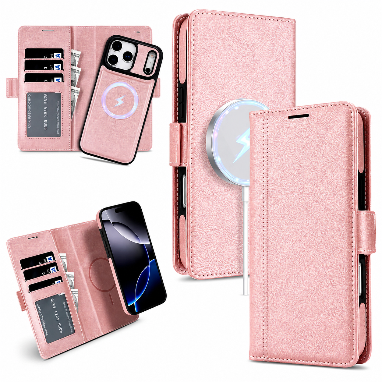Premium iPhone Case MagSafe Compatible Magnetic Leather Wallet Cover Card Holder Camera Lens Protection Shockproof Matte Anti Scratch Full Coverage