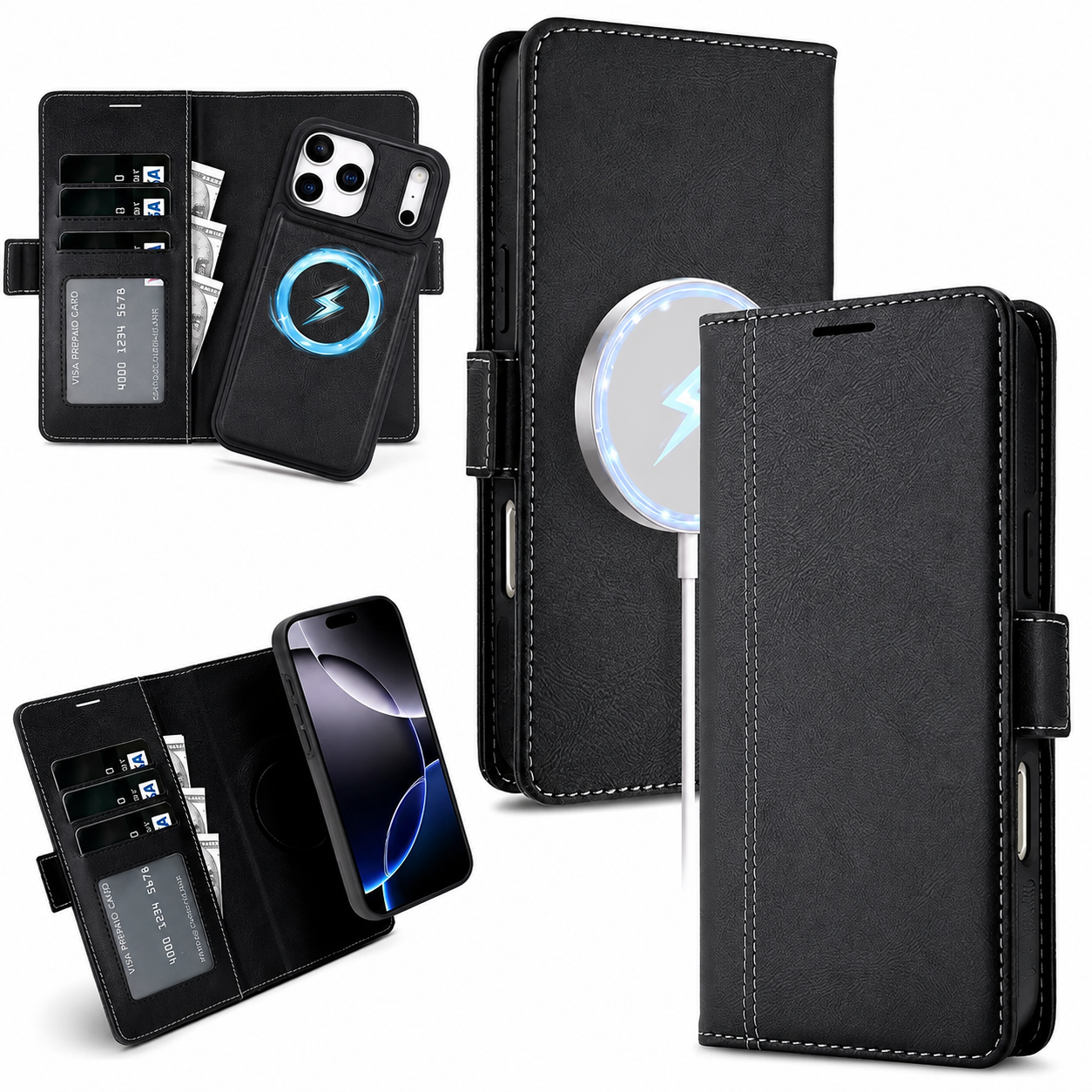 Premium iPhone Case MagSafe Compatible Magnetic Leather Wallet Cover Card Holder Camera Lens Protection Shockproof Matte Anti Scratch Full Coverage
