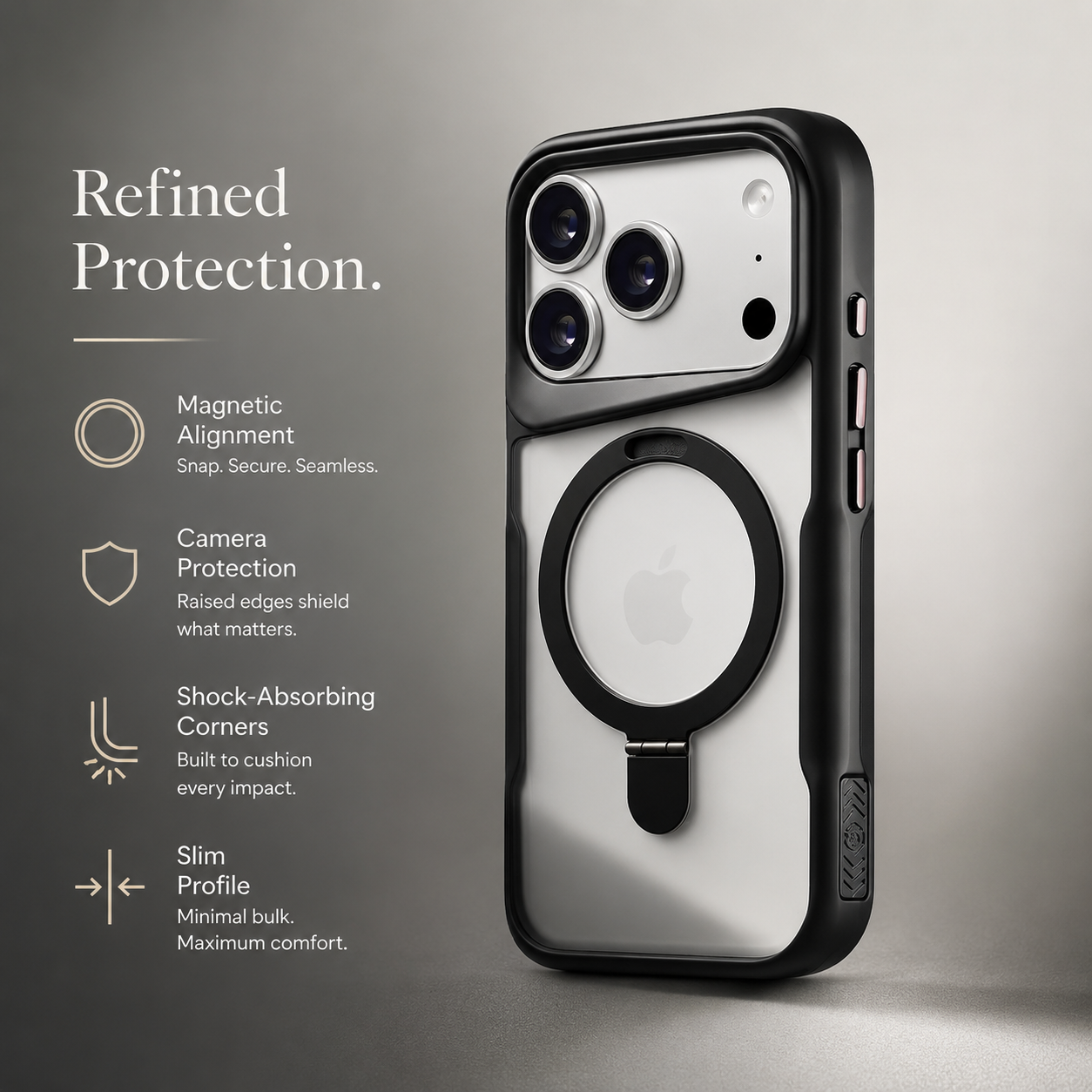 Premium iPhone Case MagSafe Compatible Magnetic Metal Ring Stand Shockproof Bumper Cover Translucent Matte Protective Case Anti Scratch Slim Full Coverage