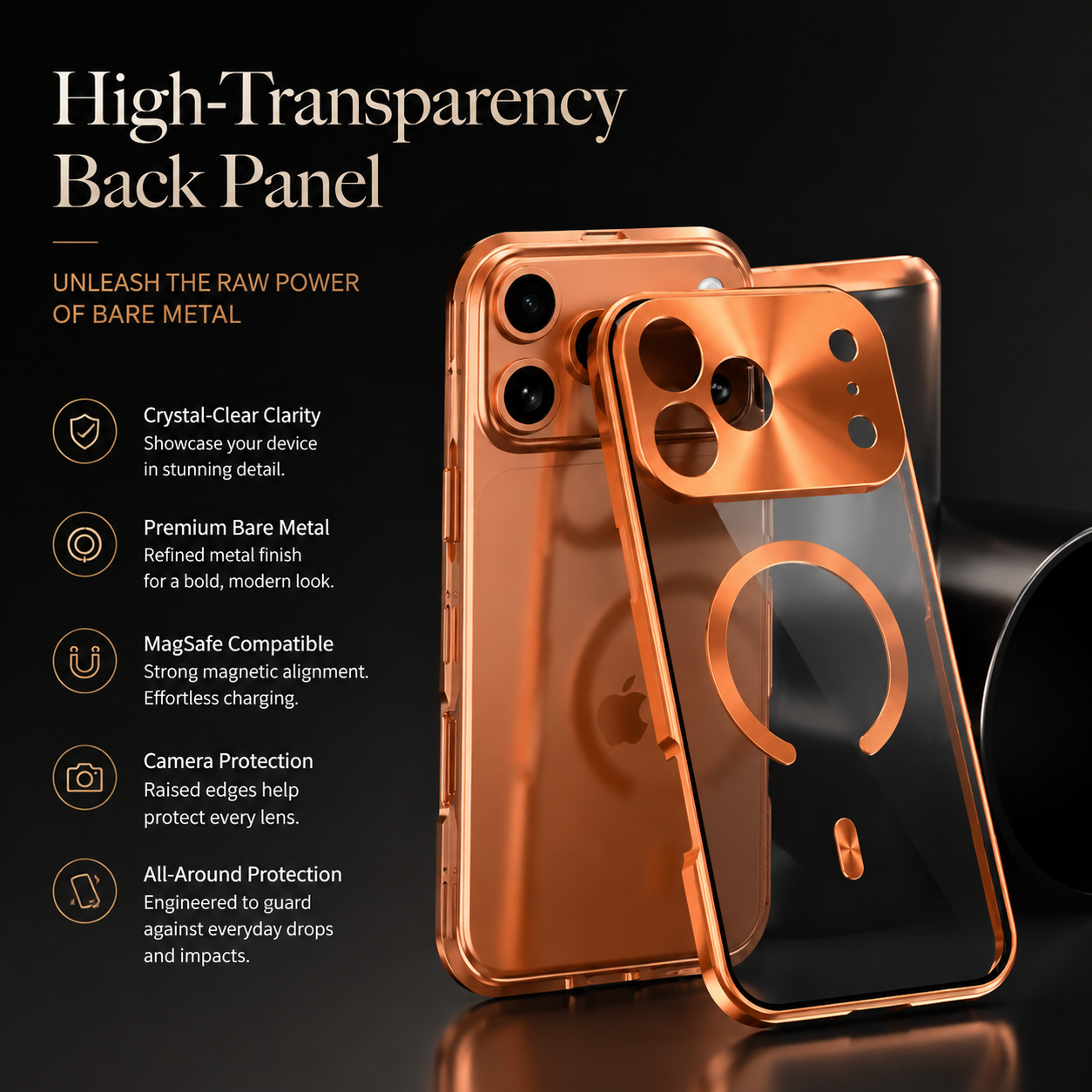 Premium iPhone Case MagSafe Compatible Magnetic Protective Cover Aluminum Frame Privacy Screen Protector Clear Back Shockproof Camera Lens Guard Design