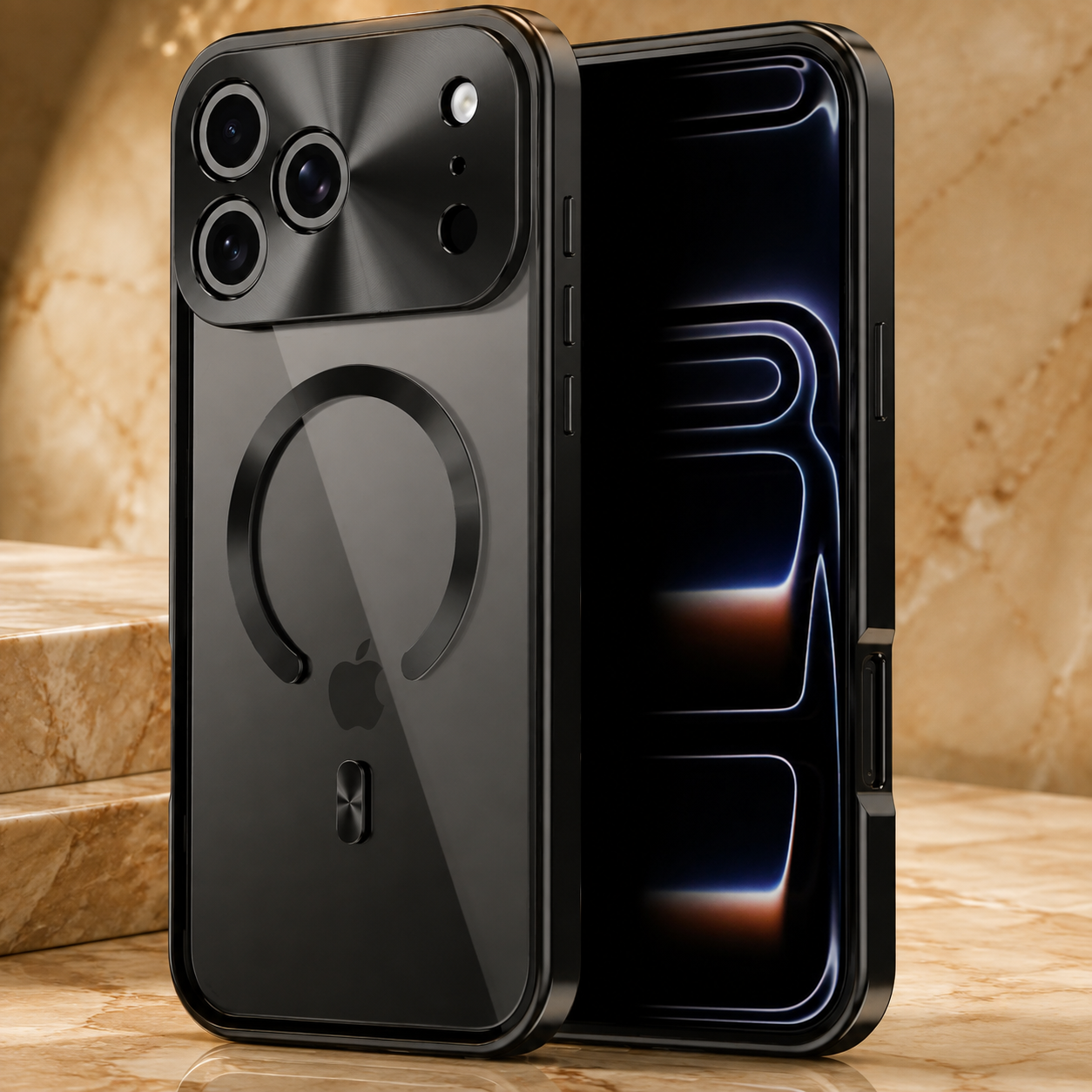 Premium iPhone Case MagSafe Compatible Magnetic Protective Cover Aluminum Frame Privacy Screen Protector Clear Back Shockproof Camera Lens Guard Design