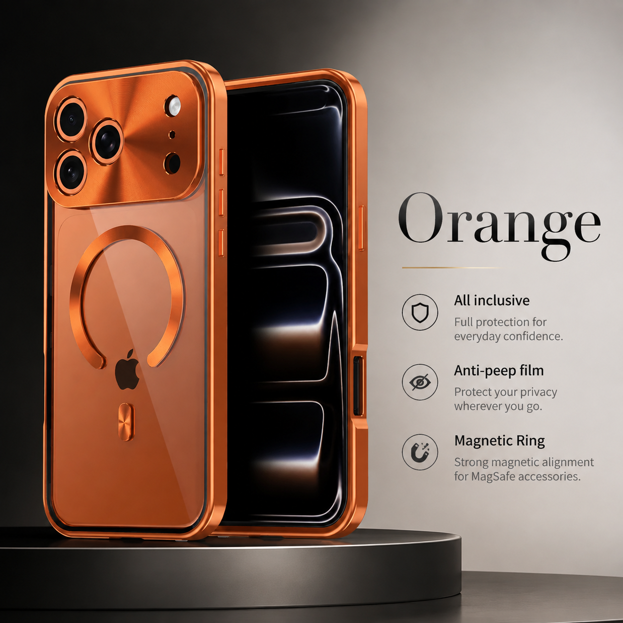 Premium iPhone Case MagSafe Compatible Magnetic Protective Cover Aluminum Frame Privacy Screen Protector Clear Back Shockproof Camera Lens Guard Design
