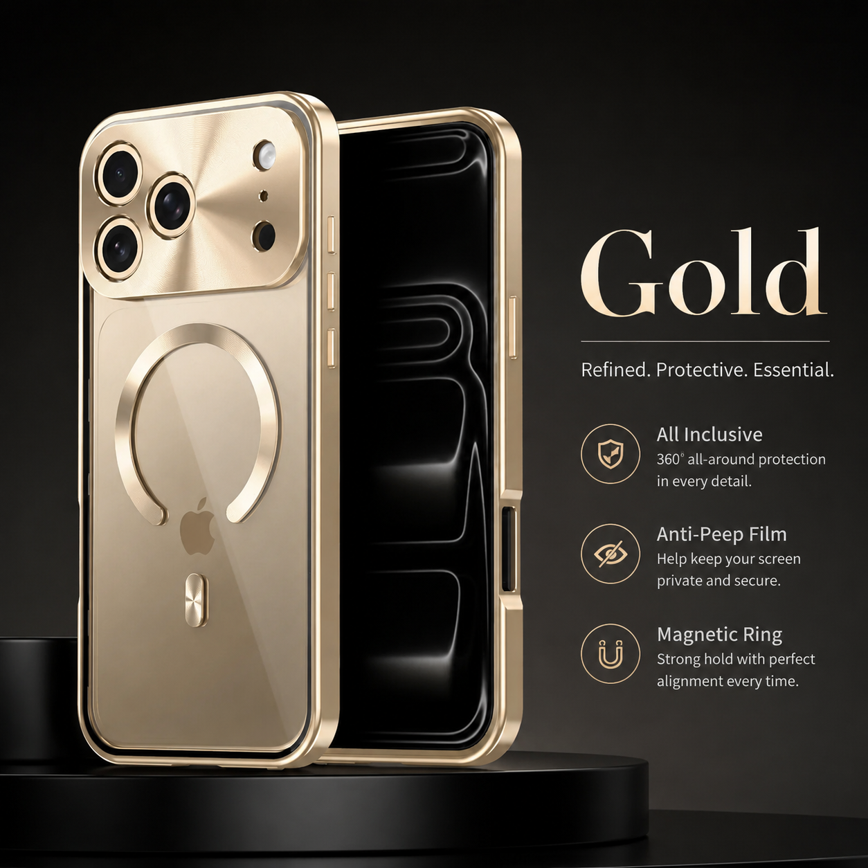 Premium iPhone Case MagSafe Compatible Magnetic Protective Cover Aluminum Frame Privacy Screen Protector Clear Back Shockproof Camera Lens Guard Design