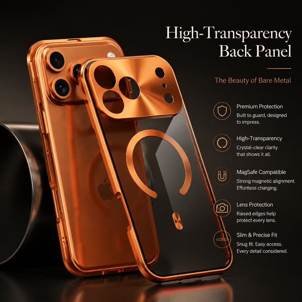 Premium iPhone Case MagSafe Compatible Magnetic Protective Cover Aluminum Frame Privacy Screen Protector Clear Back Shockproof Camera Lens Guard Design