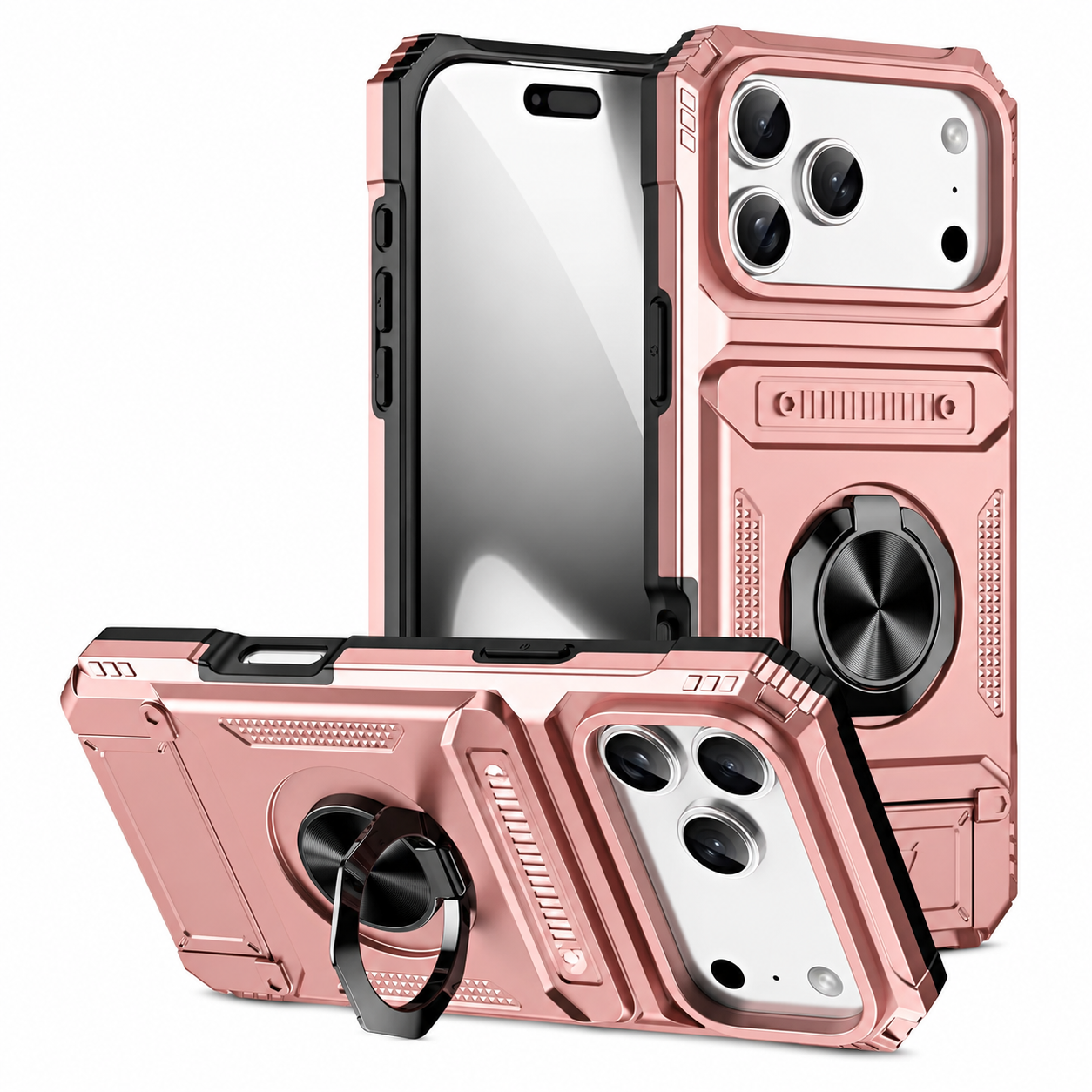 Premium iPhone Case MagSafe Compatible Magnetic Rotating Ring Kickstand Wallet Cover Heavy Duty Shockproof Protective PC Case Card Holder Full Coverage