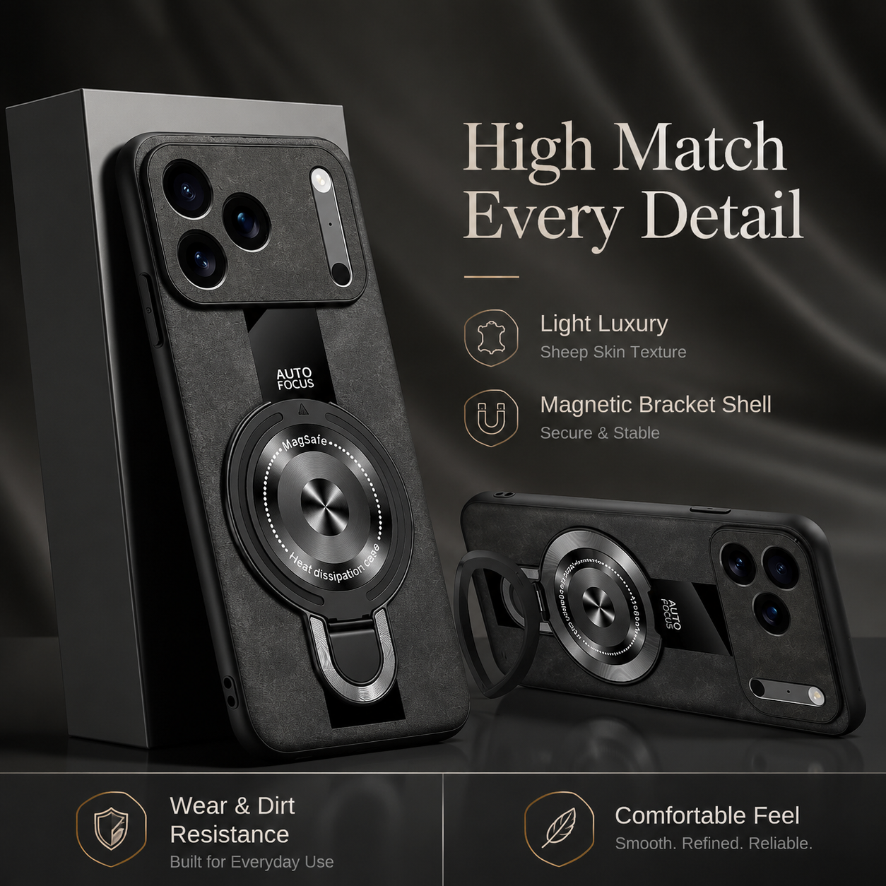 Premium iPhone Case MagSafe Compatible Matte Fiber Shockproof Protective Cover Magnetic Ring Stand Camera Lens Protection Slim Full Coverage