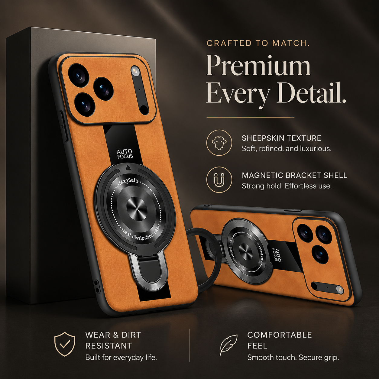 Premium iPhone Case MagSafe Compatible Matte Fiber Shockproof Protective Cover Magnetic Ring Stand Camera Lens Protection Slim Full Coverage