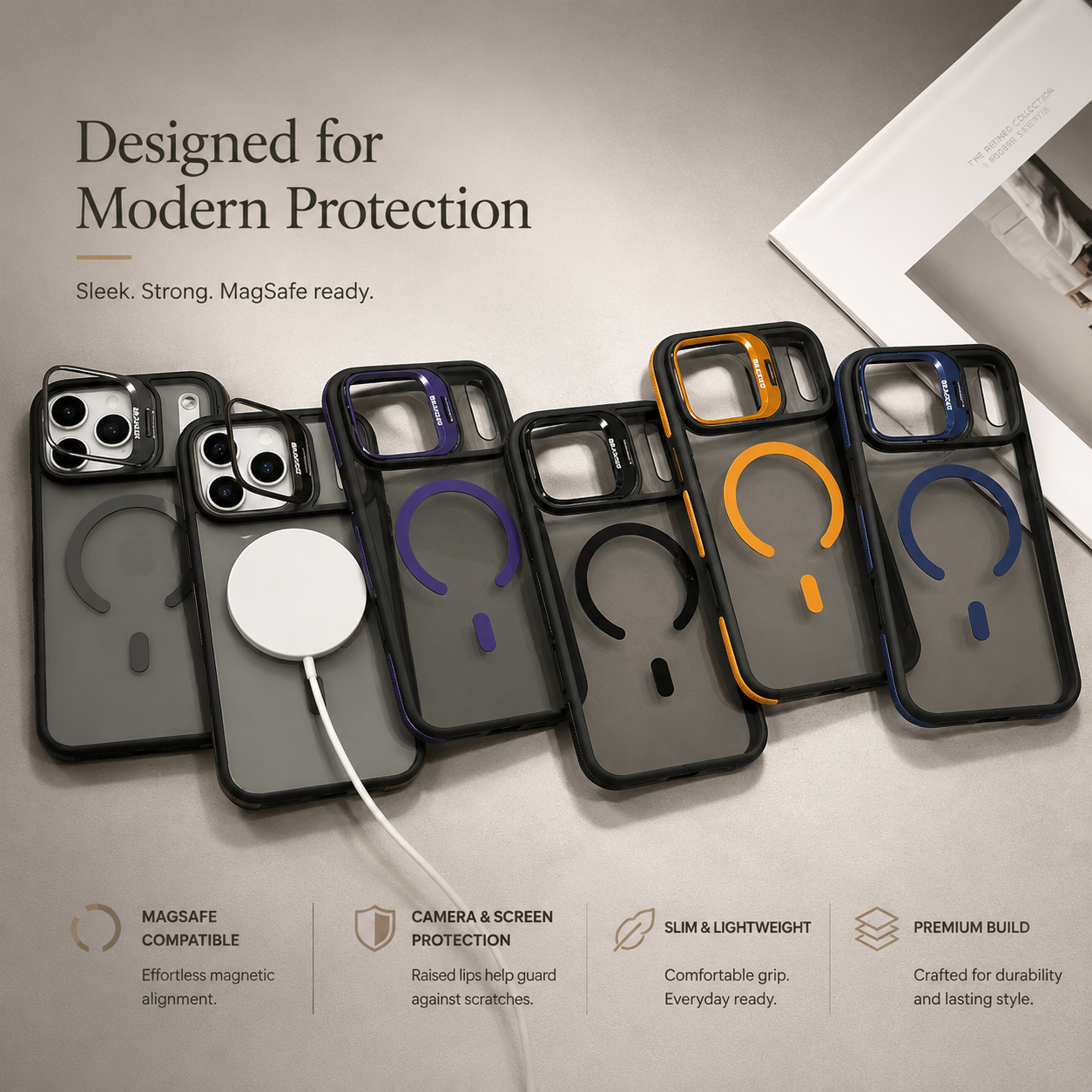 Premium iPhone Case MagSafe Compatible Matte Transparent Cover Metal Kickstand Shockproof Armor Protection Wireless Charging Anti Fingerprint Slim Design