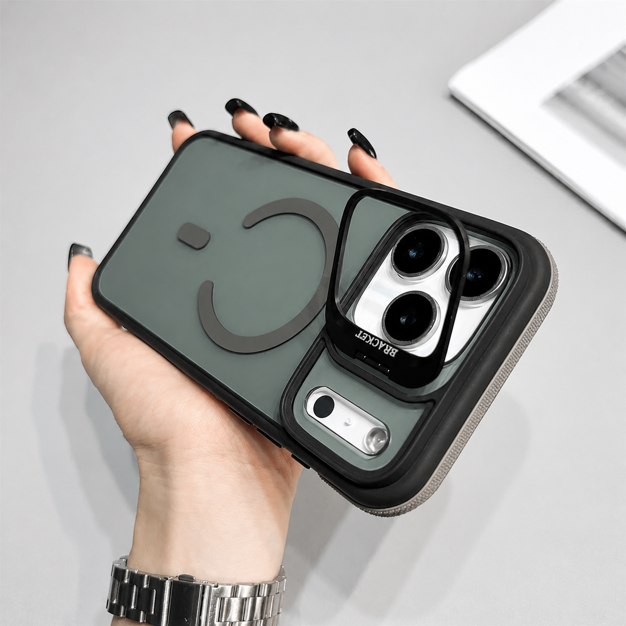 Premium iPhone Case MagSafe Compatible Matte Transparent Cover Metal Kickstand Shockproof Armor Protection Wireless Charging Anti Fingerprint Slim Design
