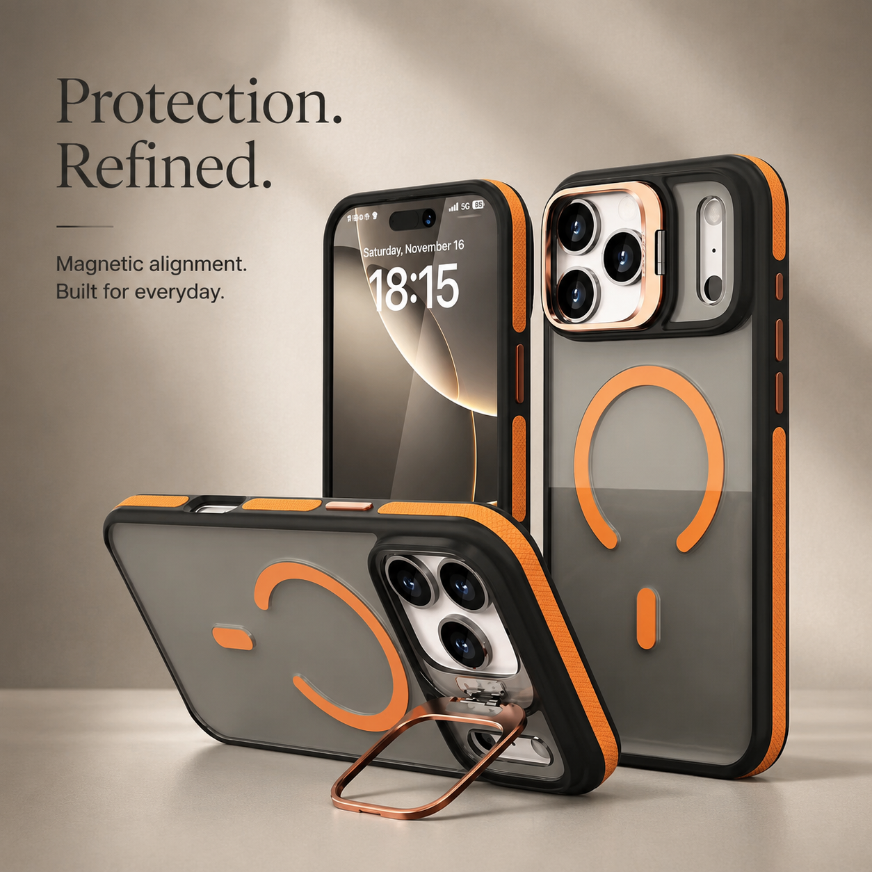 Premium iPhone Case MagSafe Compatible Matte Transparent Cover Metal Kickstand Shockproof Armor Protection Wireless Charging Anti Fingerprint Slim Design