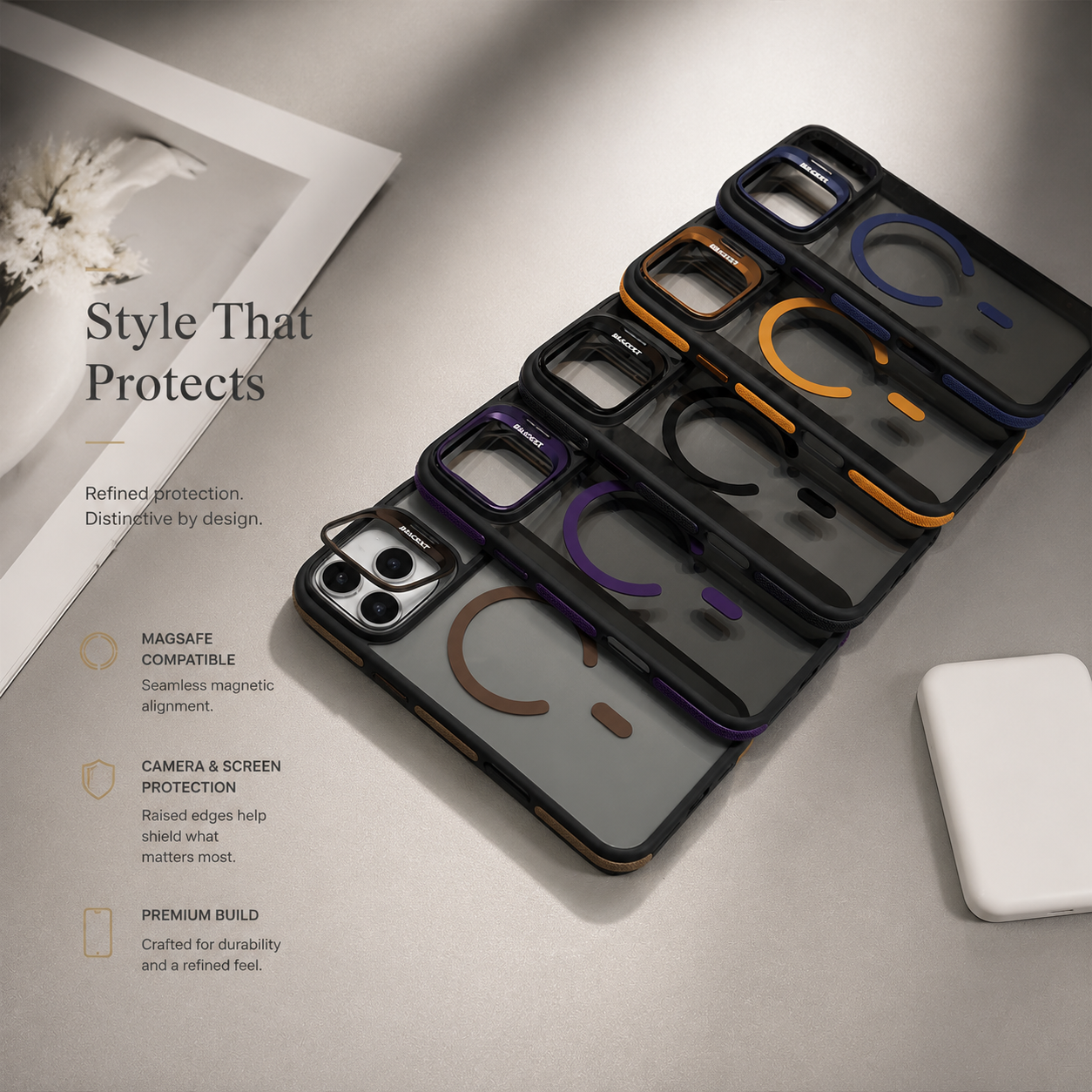Premium iPhone Case MagSafe Compatible Matte Transparent Cover Metal Kickstand Shockproof Armor Protection Wireless Charging Anti Fingerprint Slim Design