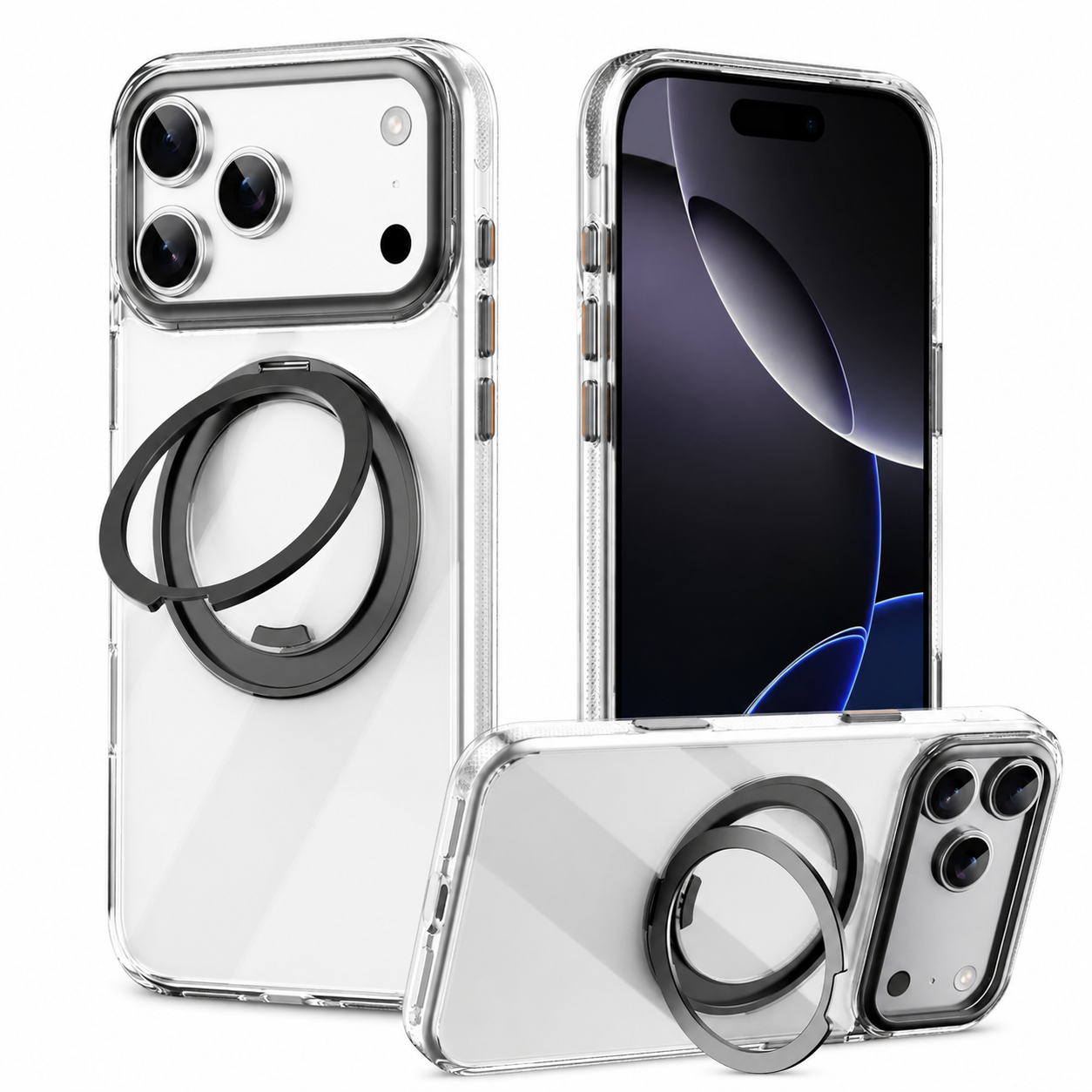 Premium iPhone Case MagSafe Compatible Mechanical Rotating Stand Shockproof Protective Cover Metal PC TPU Camera Lens Protection Full Coverage