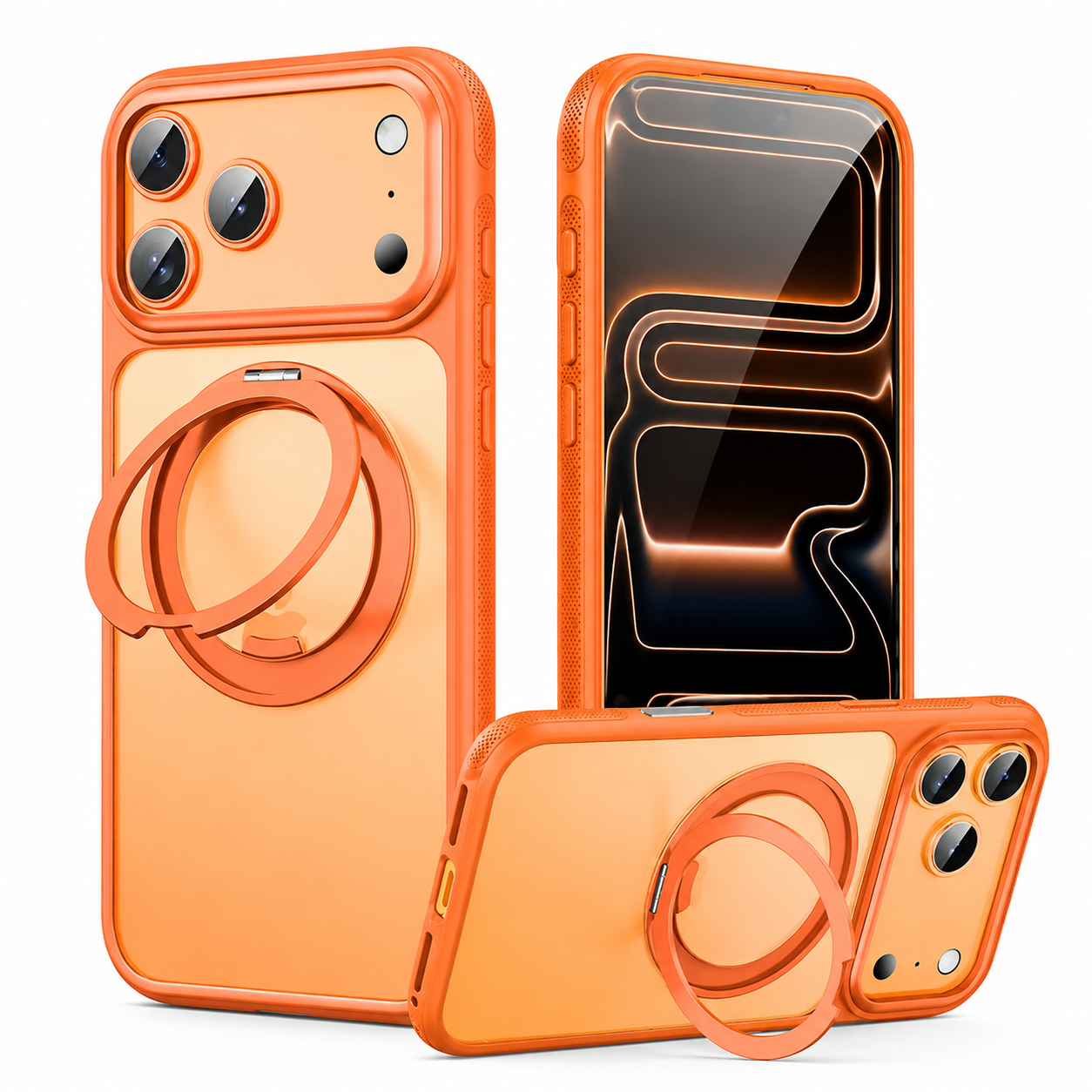 Premium iPhone Case MagSafe Compatible Mechanical Rotating Stand Shockproof Protective Cover Metal PC TPU Camera Lens Protection Full Coverage