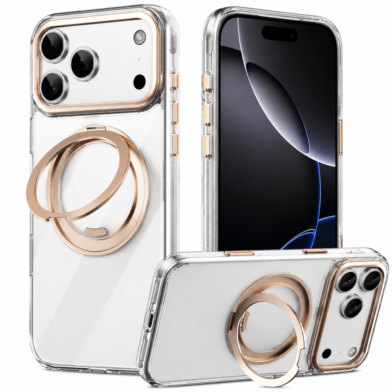 Premium iPhone Case MagSafe Compatible Mechanical Rotating Stand Shockproof Protective Cover Metal PC TPU Camera Lens Protection Full Coverage