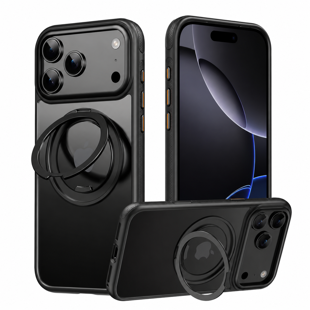 Premium iPhone Case MagSafe Compatible Mechanical Rotating Stand Shockproof Protective Cover Metal PC TPU Camera Lens Protection Full Coverage
