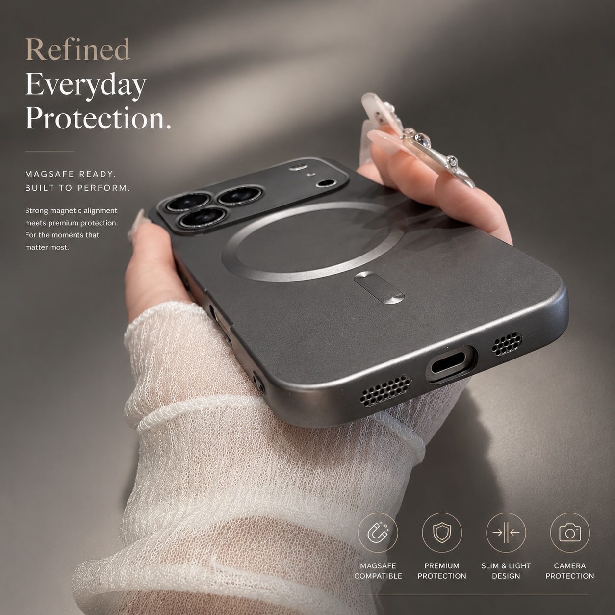 Premium iPhone Case MagSafe Compatible Metallic Paint Magnetic Protective Cover Anti Fingerprint Shockproof Camera Lens Protection Wireless Charging Slim Design