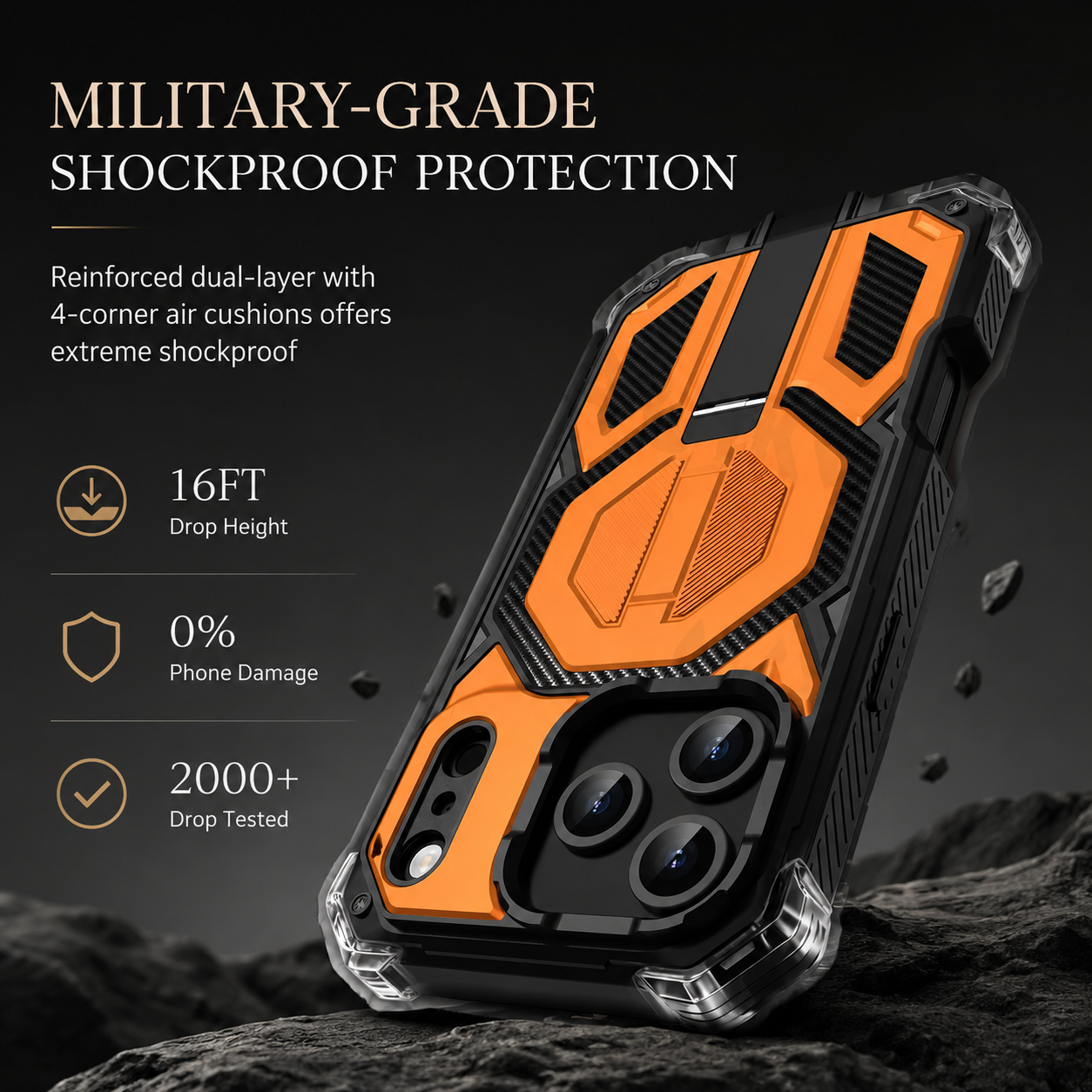 Premium iPhone Case MagSafe Compatible Military Grade Shockproof Protective Cover Magnetic Ring Holder Heavy Duty Dual Layer Full Coverage Anti Scratch
