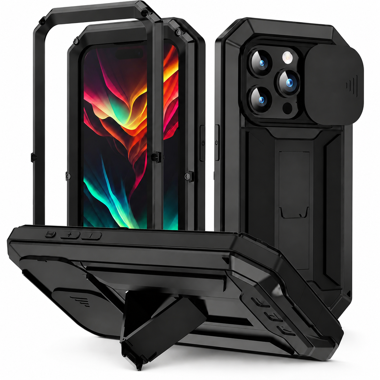 Premium iPhone Case MagSafe Compatible Military Heavy Duty Metal Armor Protective Cover Full Body Shockproof Aluminum Frame Camera Cover Design