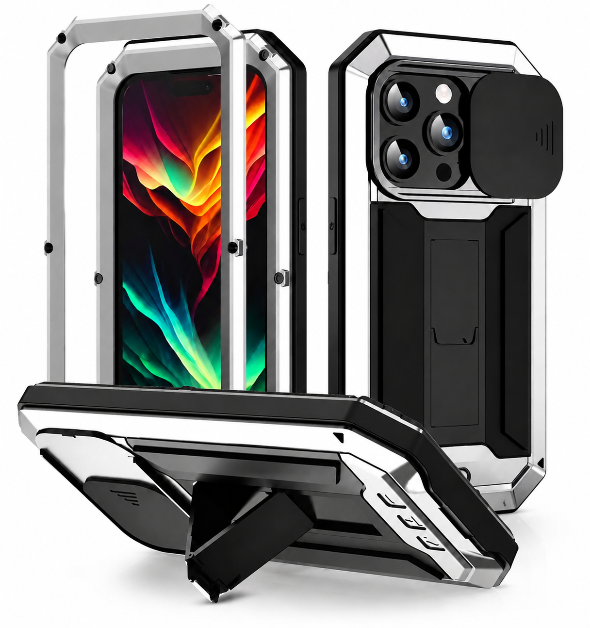 Premium iPhone Case MagSafe Compatible Military Heavy Duty Metal Armor Protective Cover Full Body Shockproof Aluminum Frame Camera Cover Design