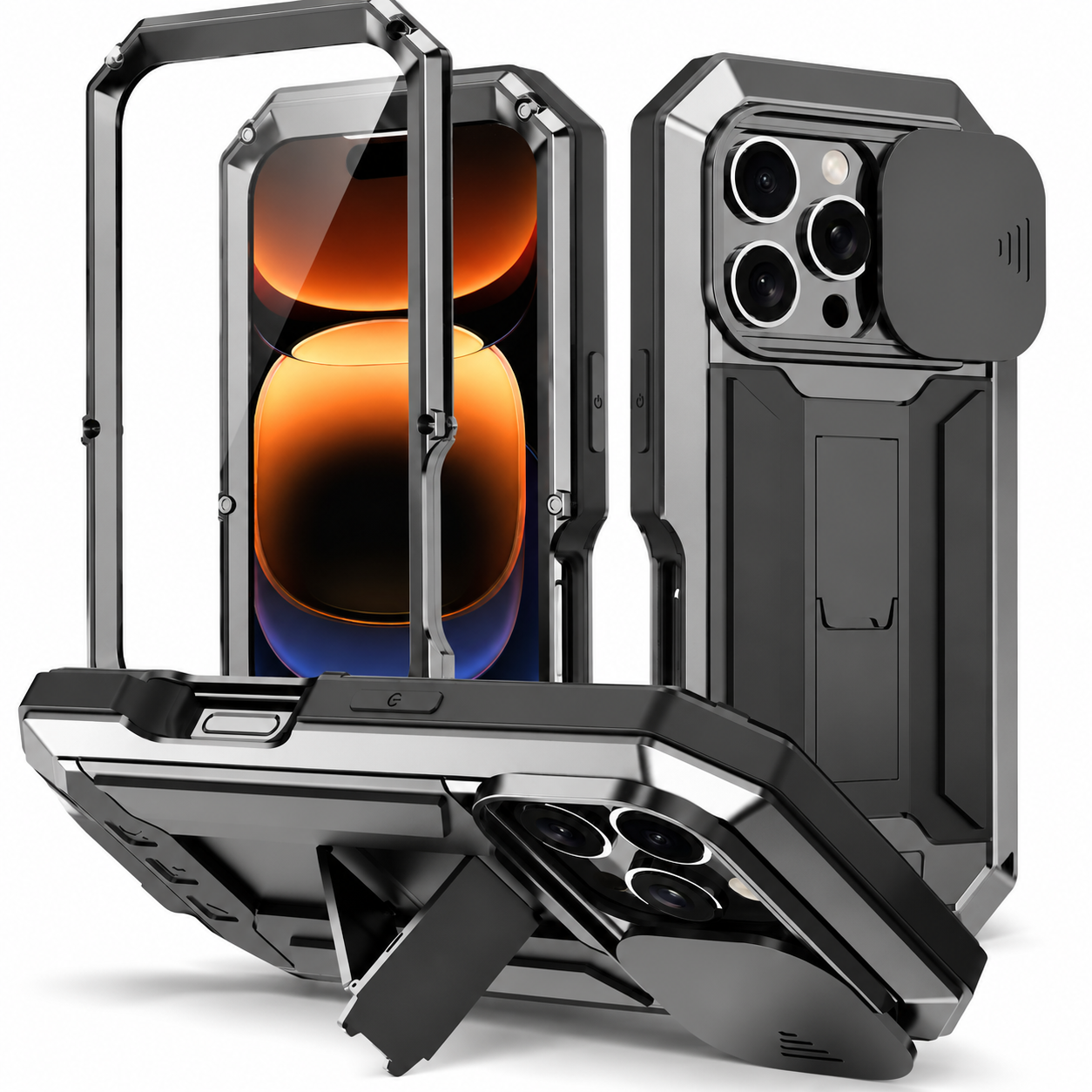 Premium iPhone Case MagSafe Compatible Military Heavy Duty Metal Armor Protective Cover Full Body Shockproof Aluminum Frame Camera Cover Design