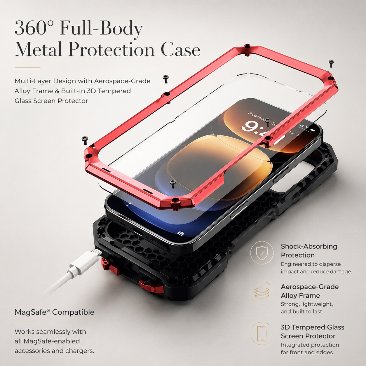 Premium iPhone Case MagSafe Compatible Military Metal Armor Full Body Protective Cover Shockproof Slide Camera Protection Built-In Screen Protector Rugged Design