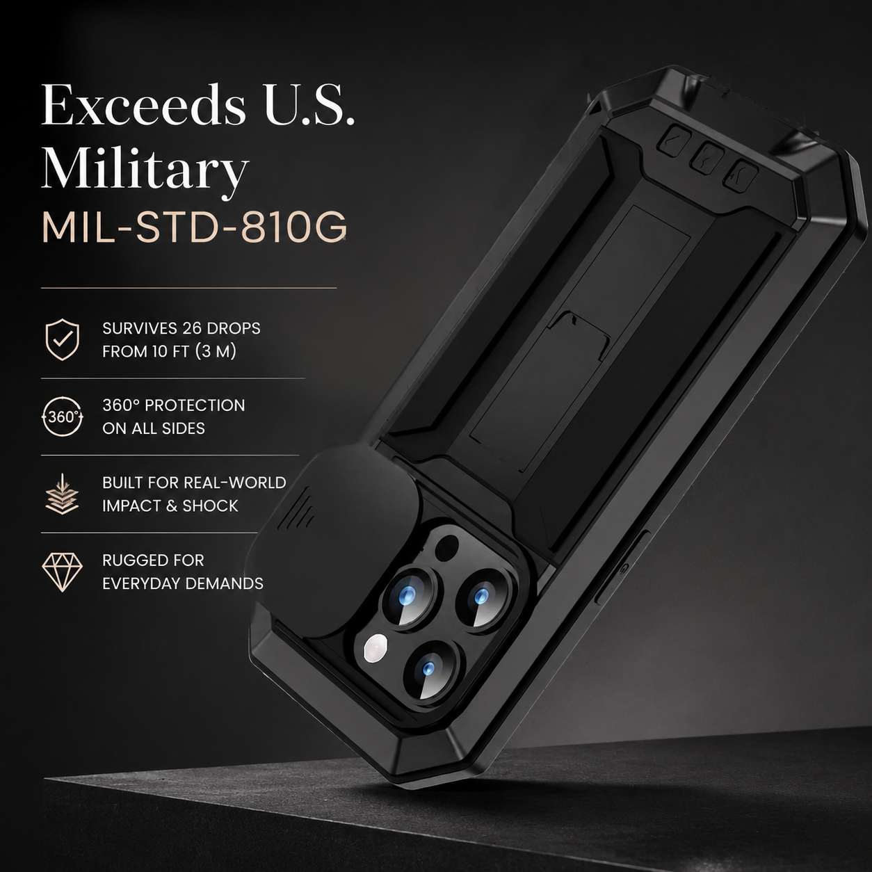Premium iPhone Case MagSafe Compatible Military Metal Armor Full Body Protective Cover Shockproof Slide Camera Protection Built-In Screen Protector Rugged Design