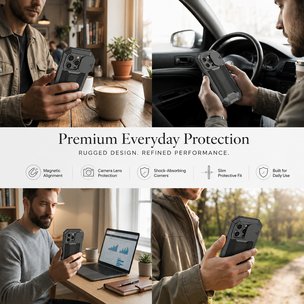 Premium iPhone Case MagSafe Compatible Military Metal Armor Full Body Protective Cover Shockproof Slide Camera Protection Built-In Screen Protector Rugged Design