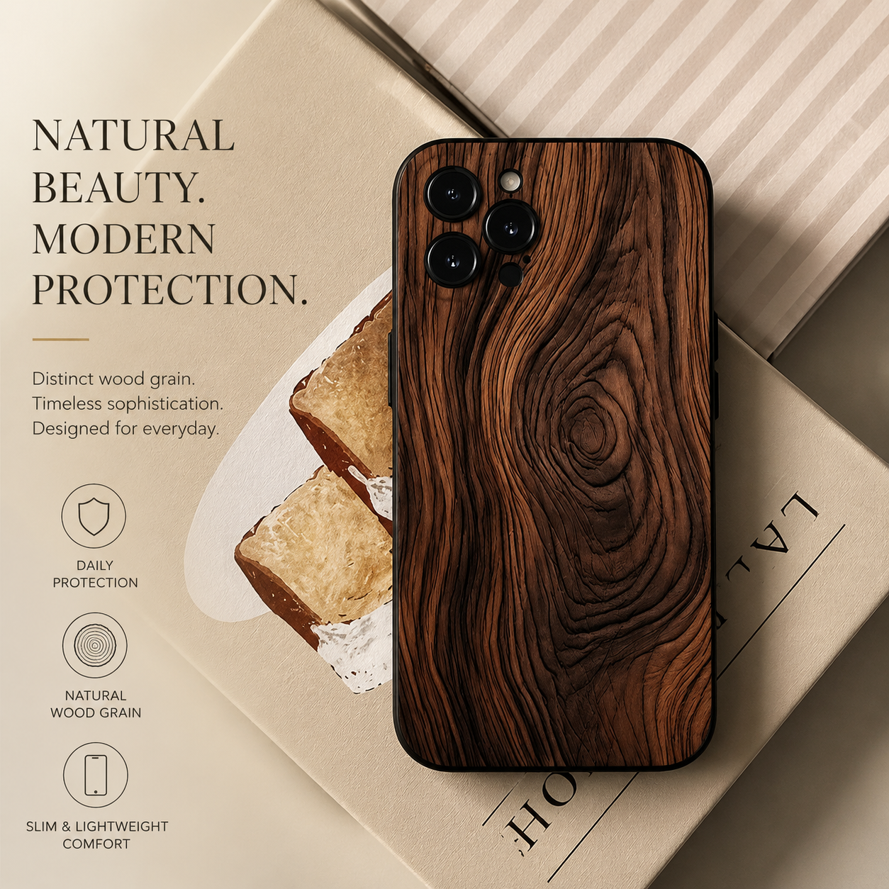 Premium iPhone Case MagSafe Compatible Natural Wood Back Cover Shockproof TPU Bumper Camera Lens Screen Protection Ultra Thin Magnetic Design