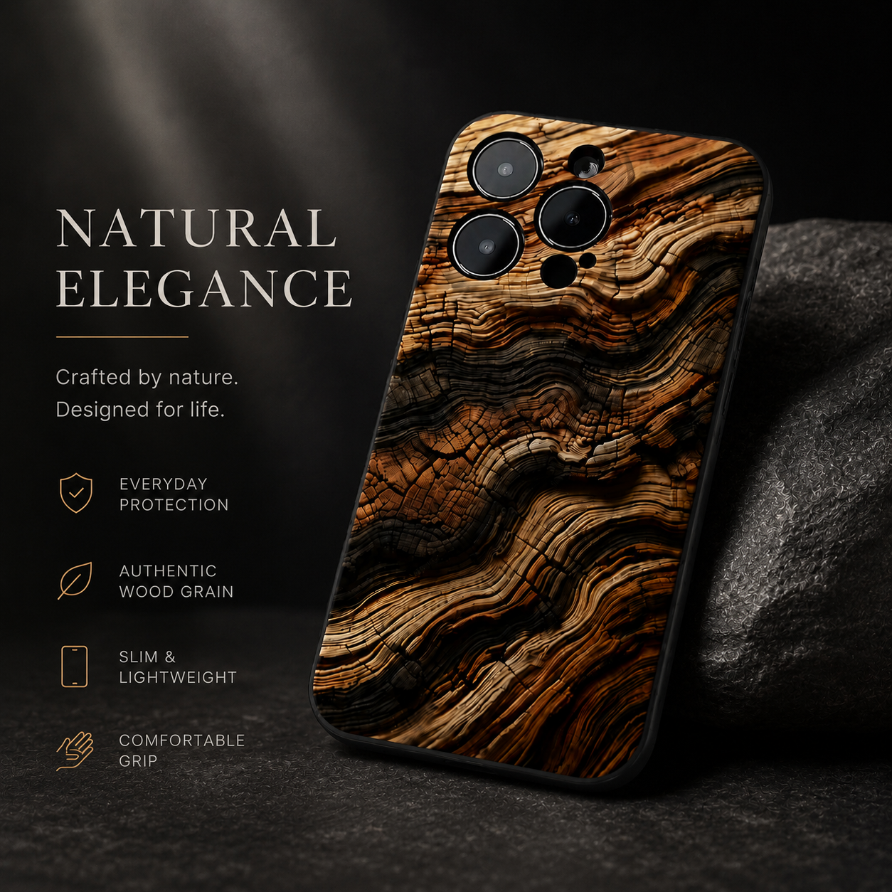 Premium iPhone Case MagSafe Compatible Natural Wood Cover Shockproof TPU Bumper Ultra Thin Protective Back Camera Lens Protection Full Coverage