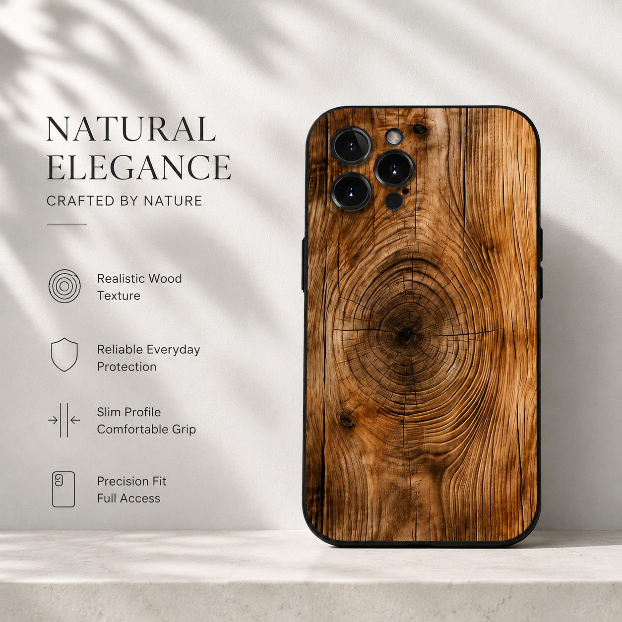Premium iPhone Case MagSafe Compatible Natural Wood Cover Shockproof TPU Bumper Ultra Thin Protective Back Camera Lens Protection Full Coverage