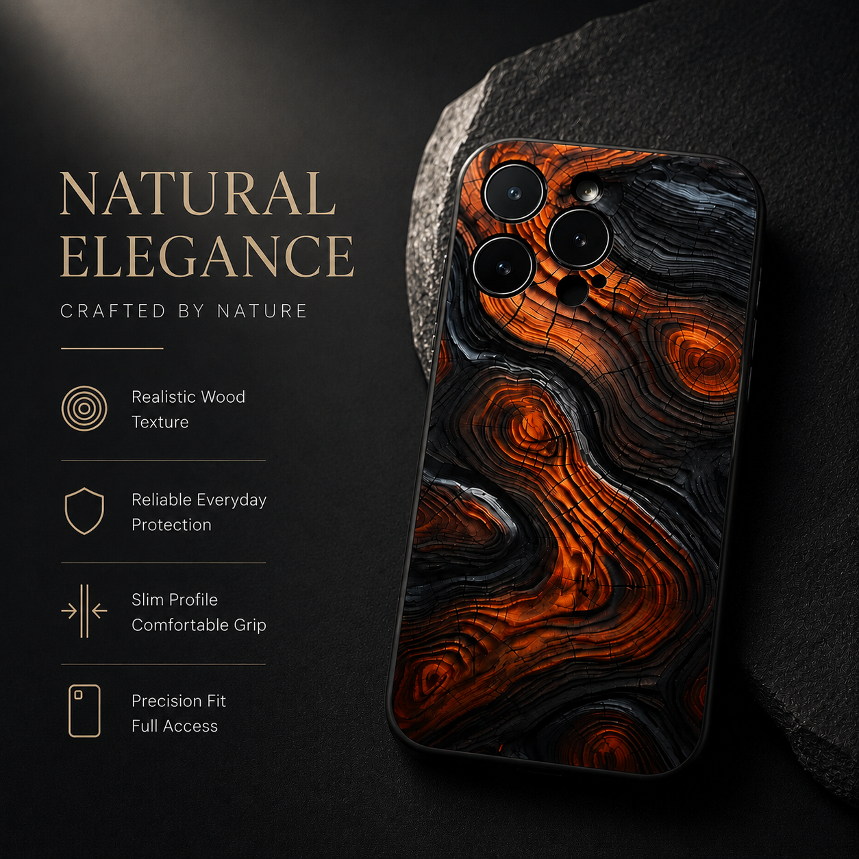 Premium iPhone Case MagSafe Compatible Natural Wood Cover Shockproof TPU Bumper Ultra Thin Protective Back Camera Lens Protection Full Coverage