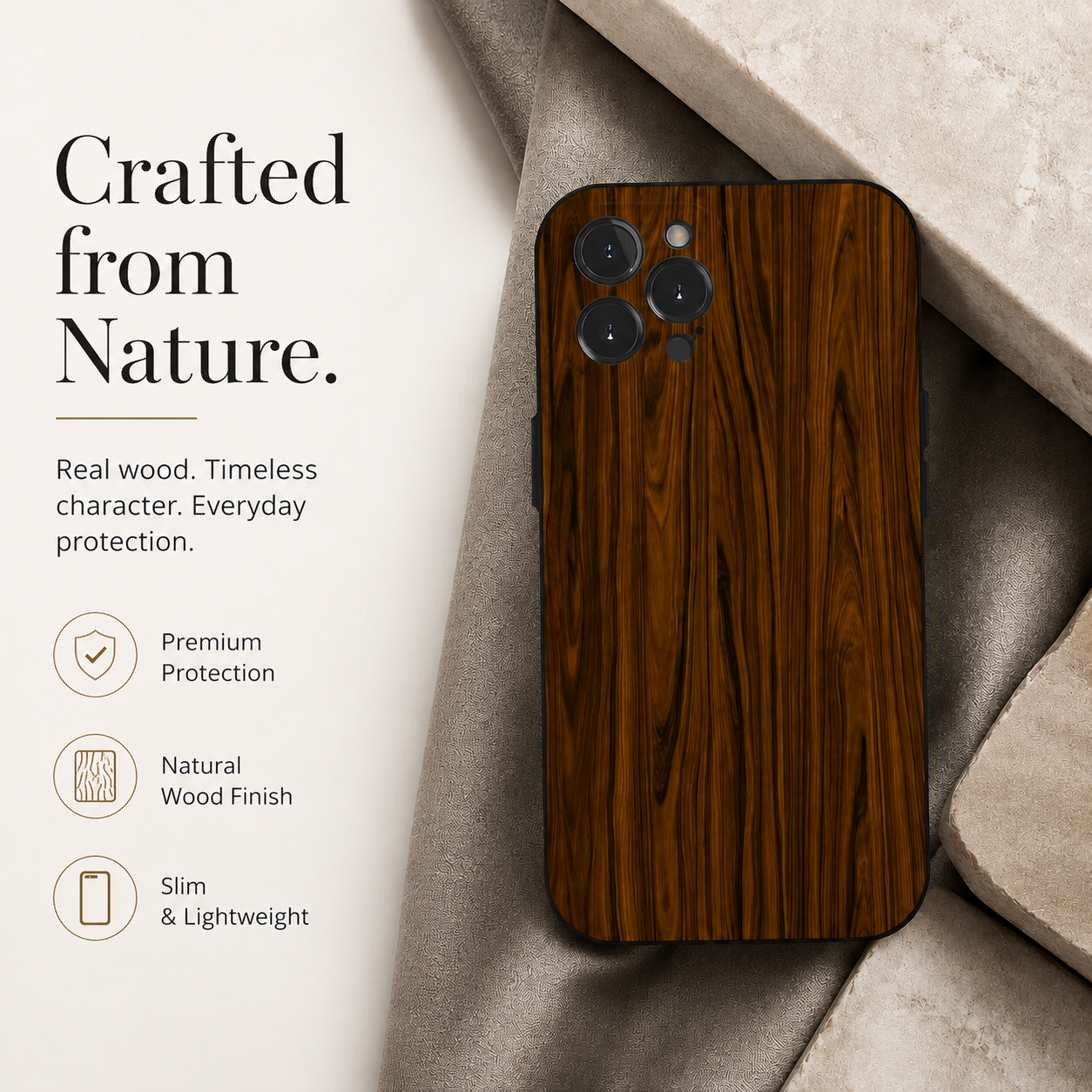 Premium iPhone Case MagSafe Compatible Natural Wood Cover Shockproof TPU Bumper Ultra Thin Protective Back Camera Lens Protection Full Coverage