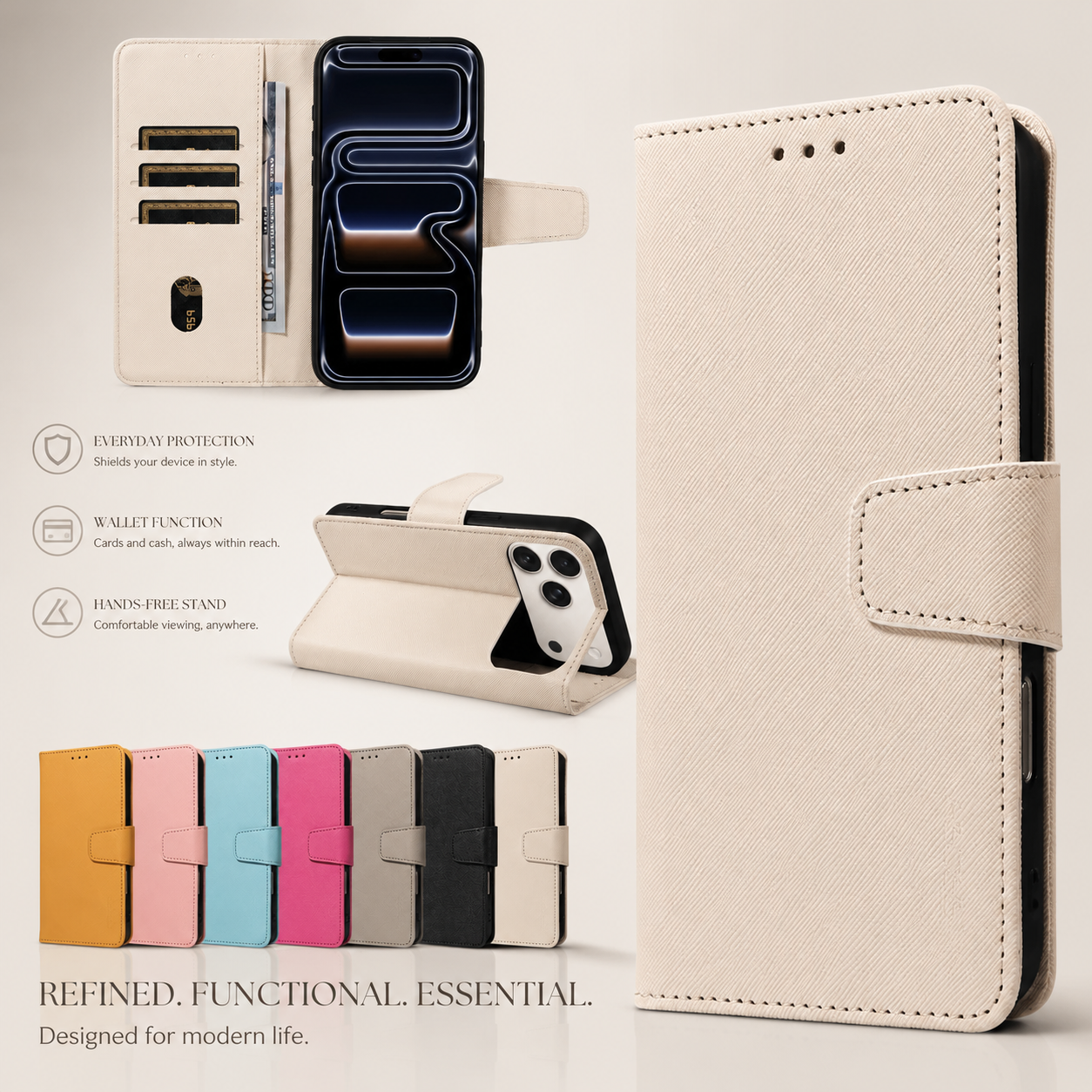 Premium iPhone Case MagSafe Compatible PU Leather Wallet Cover Magnetic Shockproof Protective Case Card Holder Anti Scratch Full Coverage Slim Design