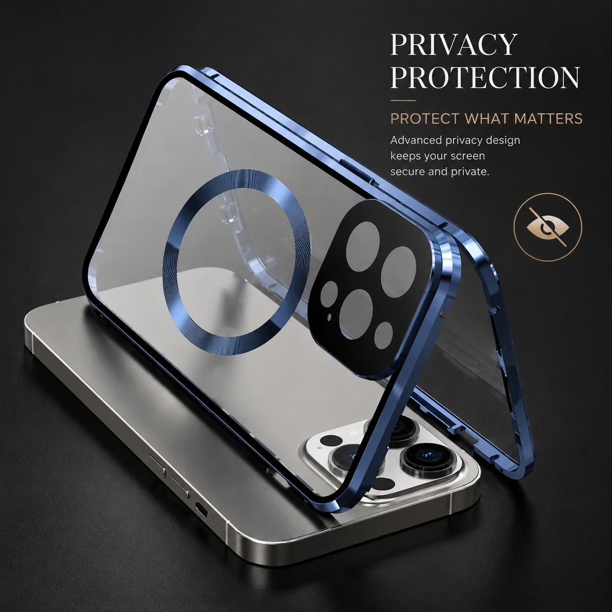 Premium iPhone Case MagSafe Compatible Privacy Tempered Glass Metal Frame Cover Shockproof Full Coverage Anti Scratch Non Slip Protective Slim Design