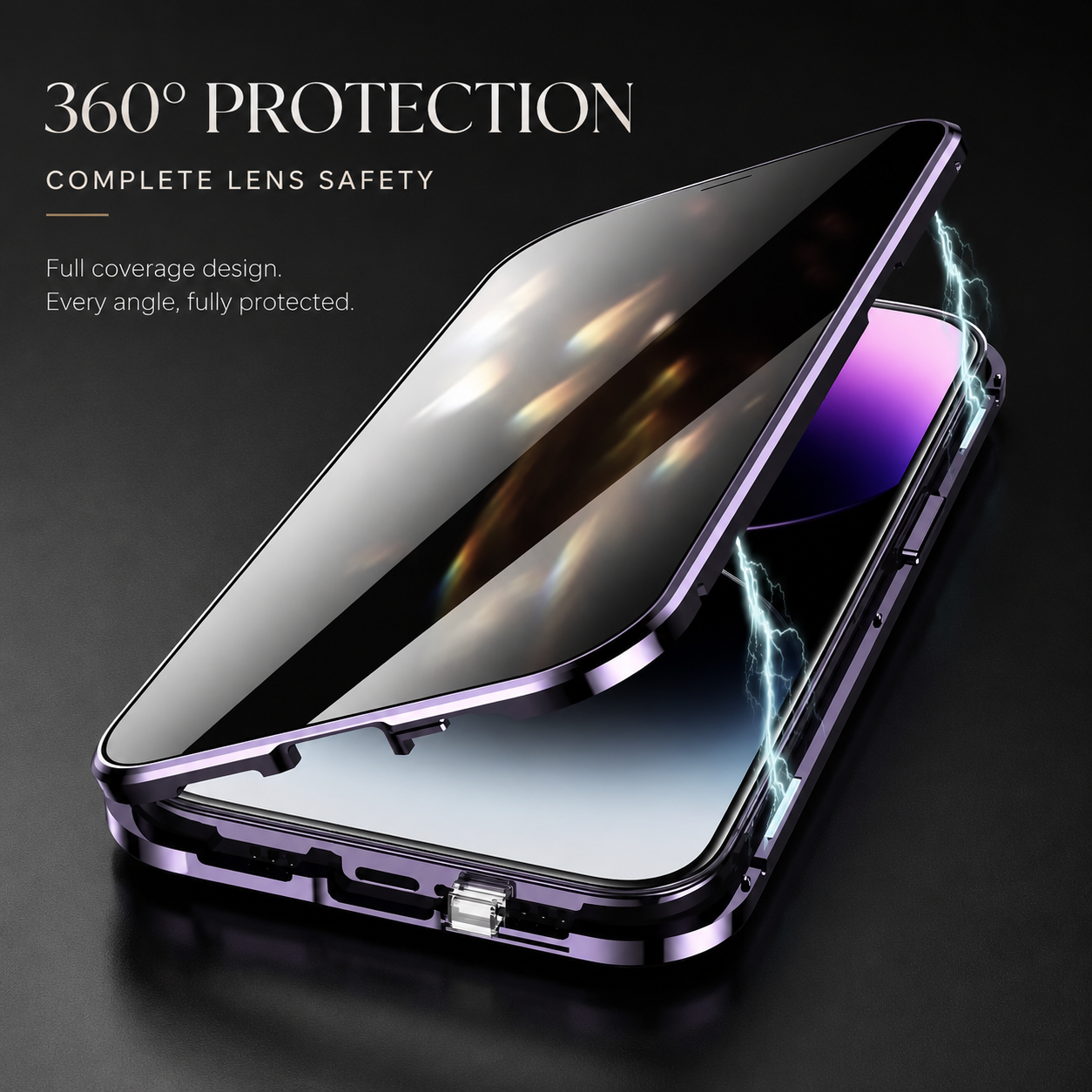 Premium iPhone Case MagSafe Compatible Privacy Tempered Glass Metal Frame Cover Shockproof Full Coverage Anti Scratch Non Slip Protective Slim Design