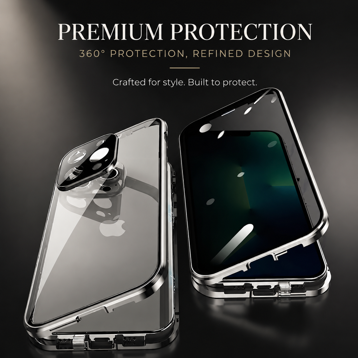 Premium iPhone Case MagSafe Compatible Privacy Tempered Glass Metal Frame Cover Shockproof Full Coverage Anti Scratch Non Slip Protective Slim Design